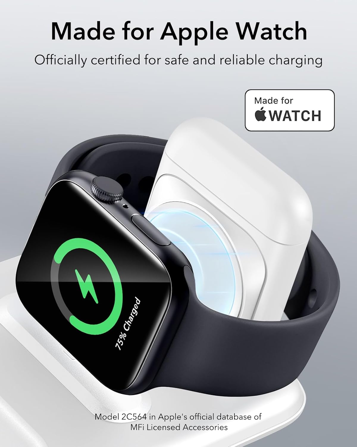 ESR 3-In-1 Travel Charging Station, Magsafe Charger, Made for Apple Watch Certified, Foldable Magnetic Wireless Charger for Iphone 16/15/14/13/12, Airpods 4/ Pro/3/2, Adjustable 2-Way Stand, White image number 1