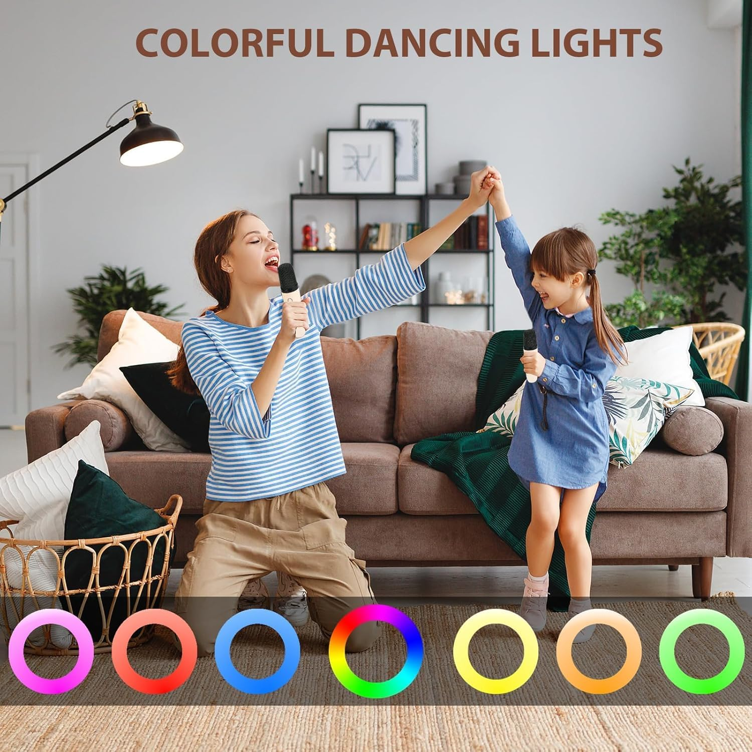 Karaoke Machine,Portable Karaoke Machine with 2 Wireless Microphone, Mini Bluetooth Speaker for Adullts and Kids, Best Gifts Toys for Kids Gifts -White image number 2