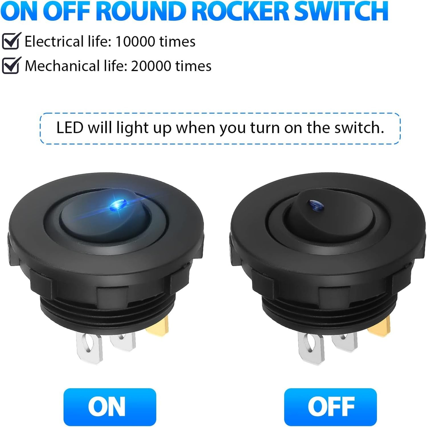 4Pcs Car 3 Pin Control Switch Replacement LED Lighting round Switch - Retrofit Control Switch Accessories for Rvs, Campers, and Boats (4Pcs) image number 1