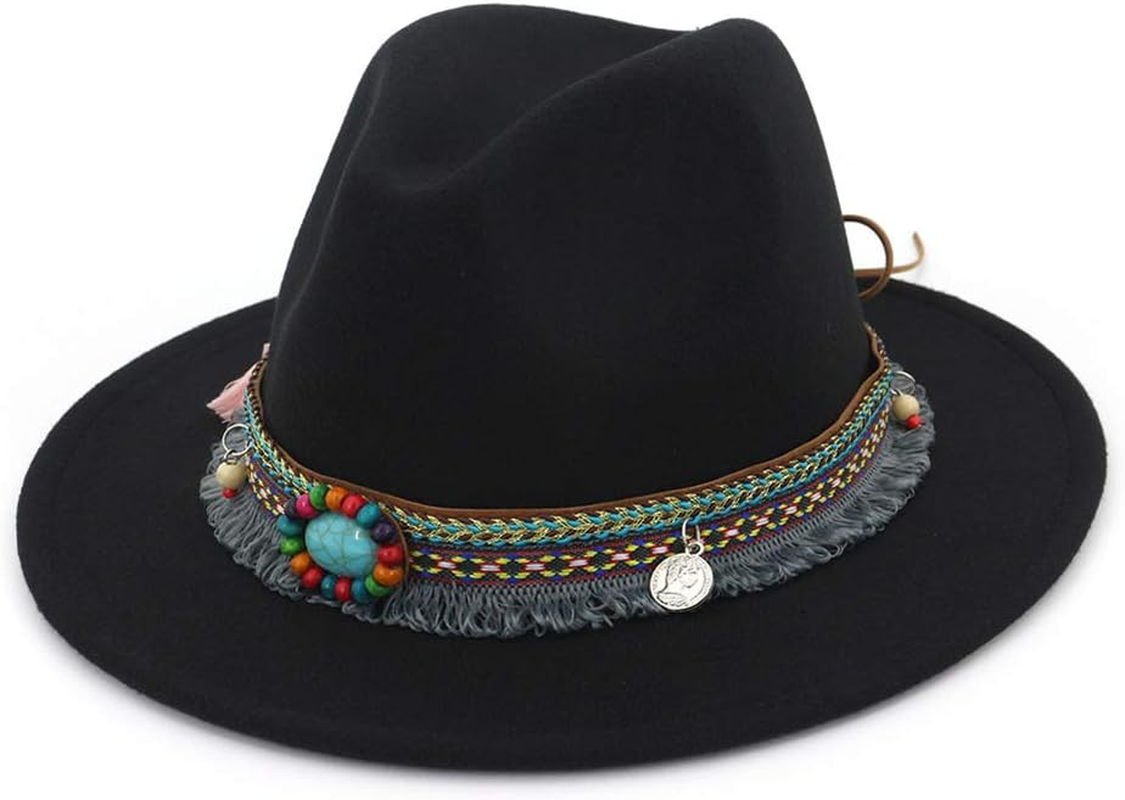 Gossifan Fedora Hats for Men Wide Brim Panama Hat with Classic Belt