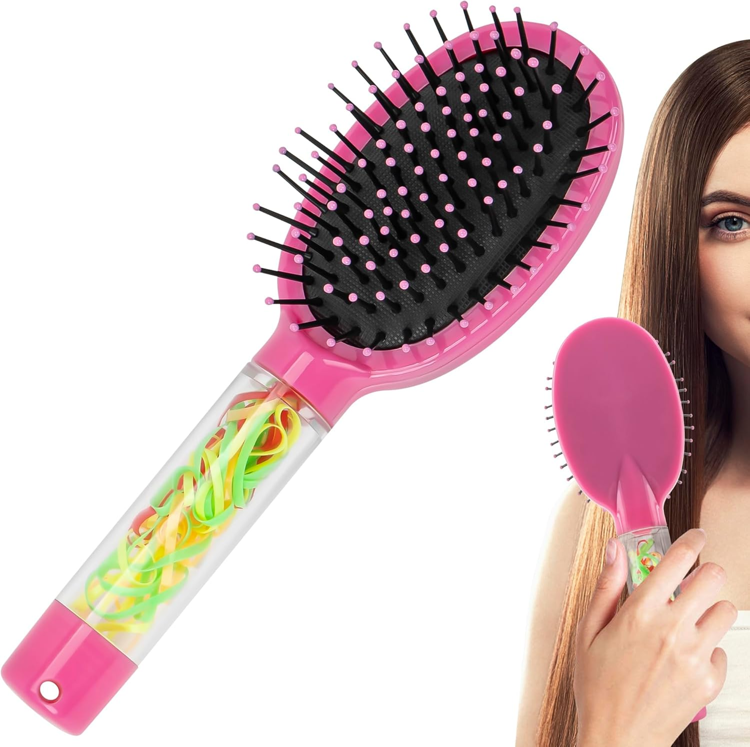 DODAMOUR Velvet Touch Paddle Cushion Hair Brush, Scalp Massage Paddle Brush, Detachable Handle for Hair Ties and Clips, Oval Scalp Massage Comb Ideal for Wet & Dry Hair (Magenta) image number 2