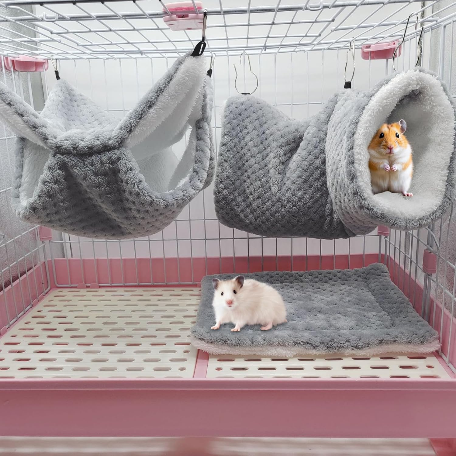 PLUSHCEWT Guinea Pig Hammock Set, Double Layer Hanging Small Animal Beds Made of Soft Flannel Cage Hammock for Hamsters, Ferrets, Rats, Chinchillas, Sugar Gliders (Pack of 3) image number 2