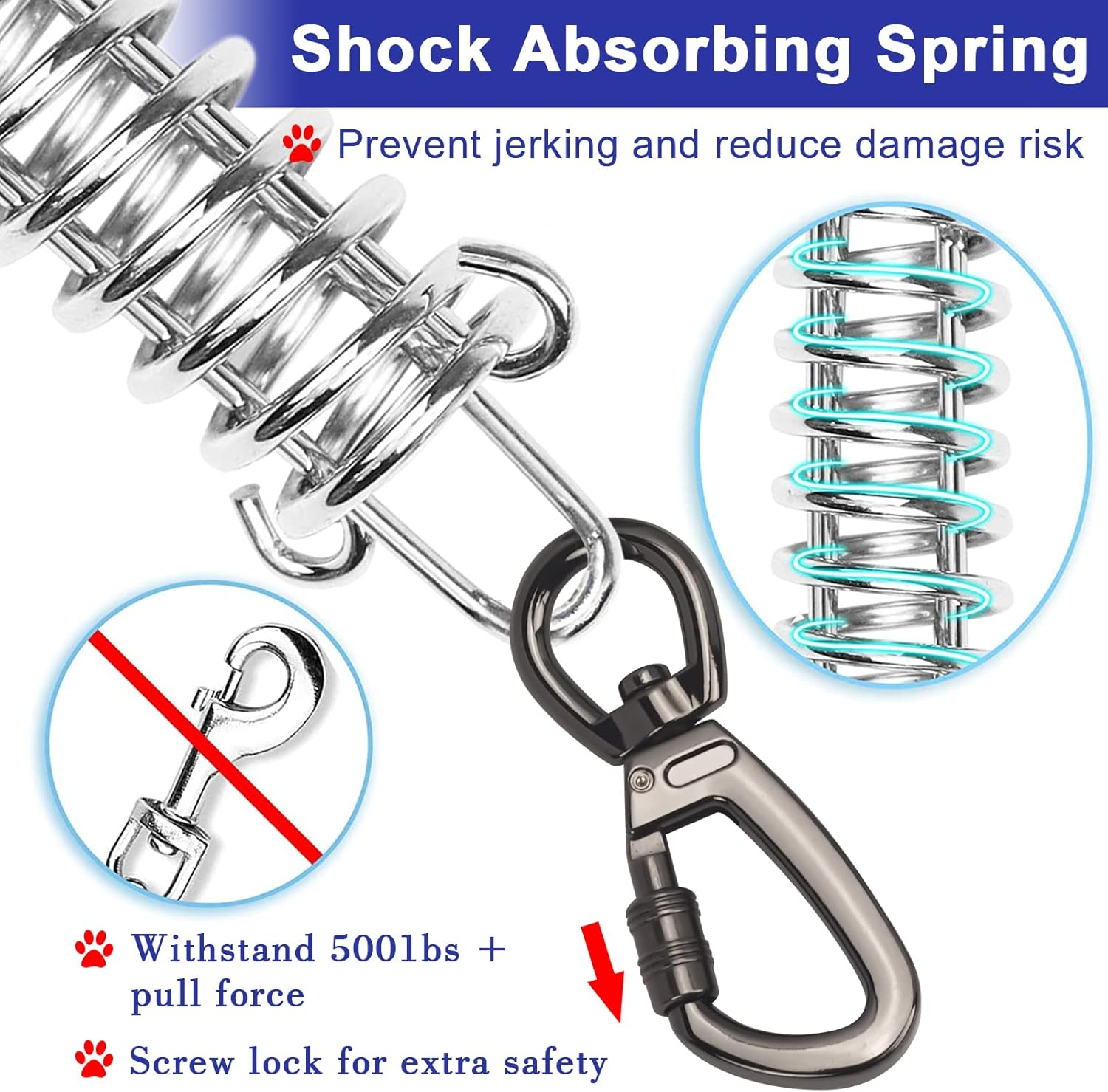 Tie Out Cable with Spring for Dogs - Heavy Duty Dog Leash for Yard & Outdoor Training - 10Ft Blue image number 4