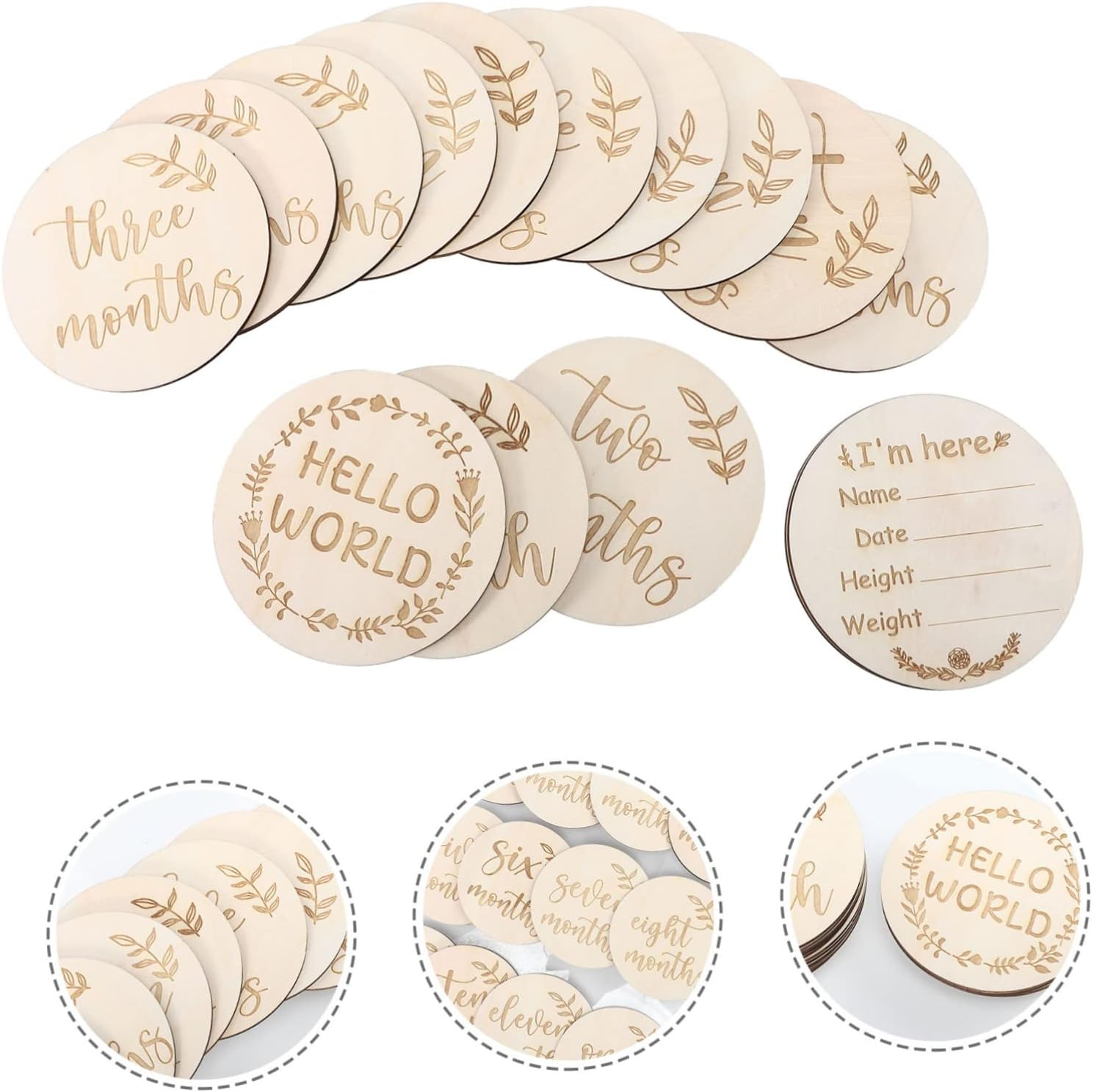 ERINGOGO Monthly Milestone Cards Wooden Growth Photo Props Newborn Congratulations Cards image number 6