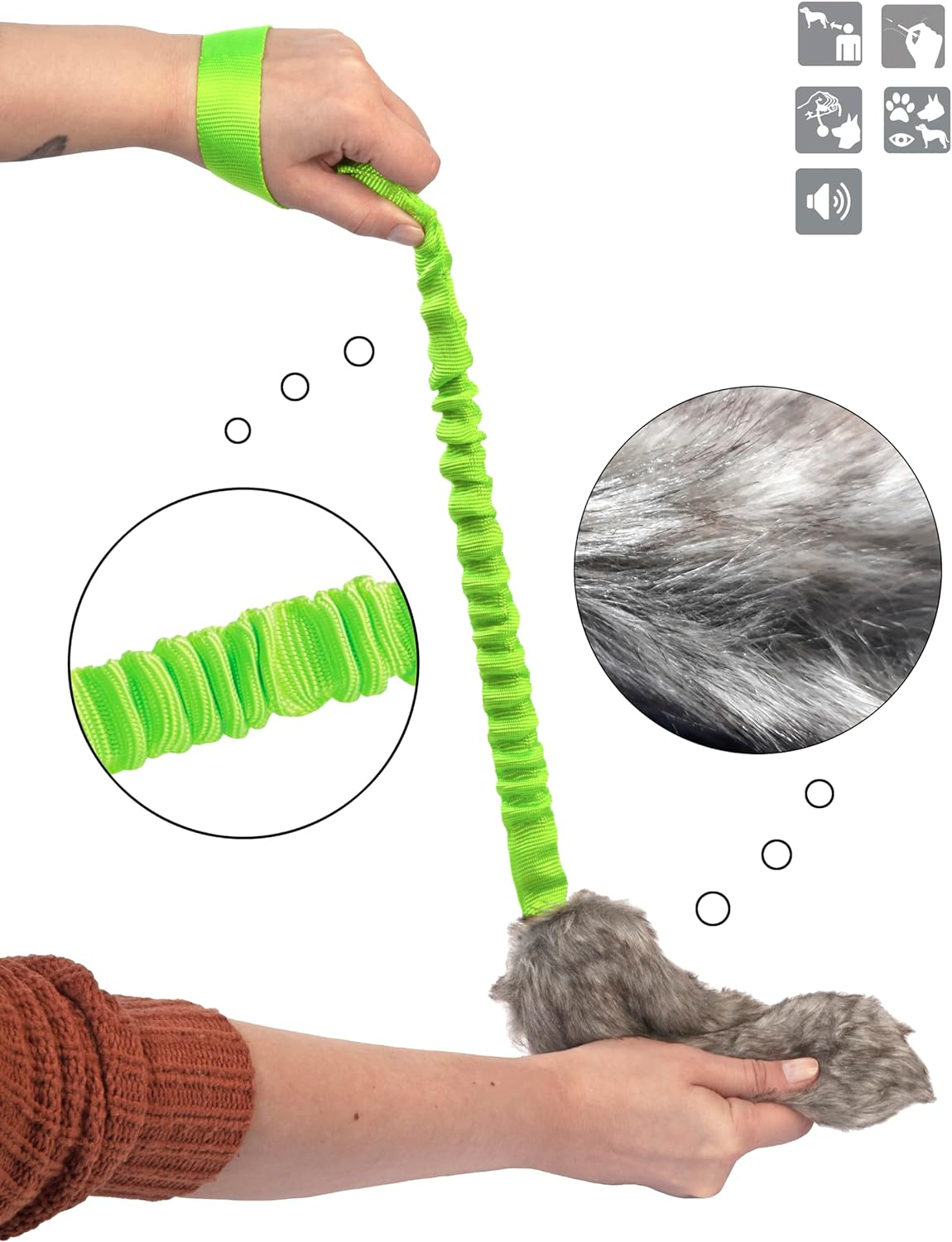 DINGO Fleece Dog Toy Artificial Fur Racer Squeaky Teaser Dog Wand 55 Cm Long Bungee Handle for Agility, Dog Training, Reward, Retrieve, Chasing, Play Green 15584-2 image number 1