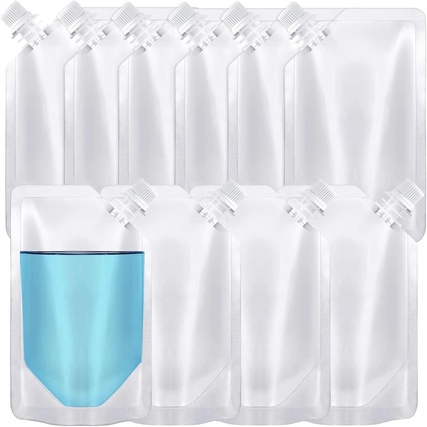 10PCS 250Ml Reusable Travel Drink Pouches - Leakproof Plastic Hip Flask with Screw Cap, Alcohol Juice Travel Plastic Flasks Bags, Foldable for Festivals, Events, Camping, Hiking (Angled Spout)