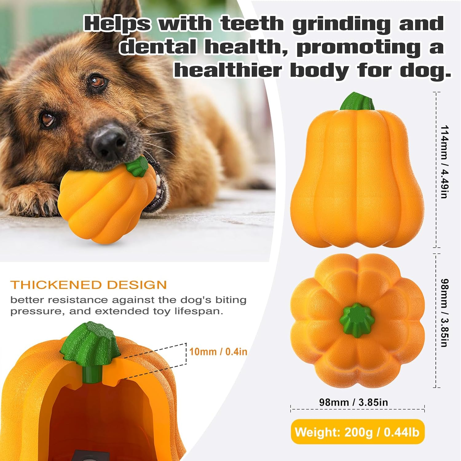 Pumpkin Squeaky Dog Toy for Medium & Large Breeds, Interactive Fetch & Chew Toy for Aggressive Chewers, Fun Halloween Theme for Playtime (Pumpkin) image number 1