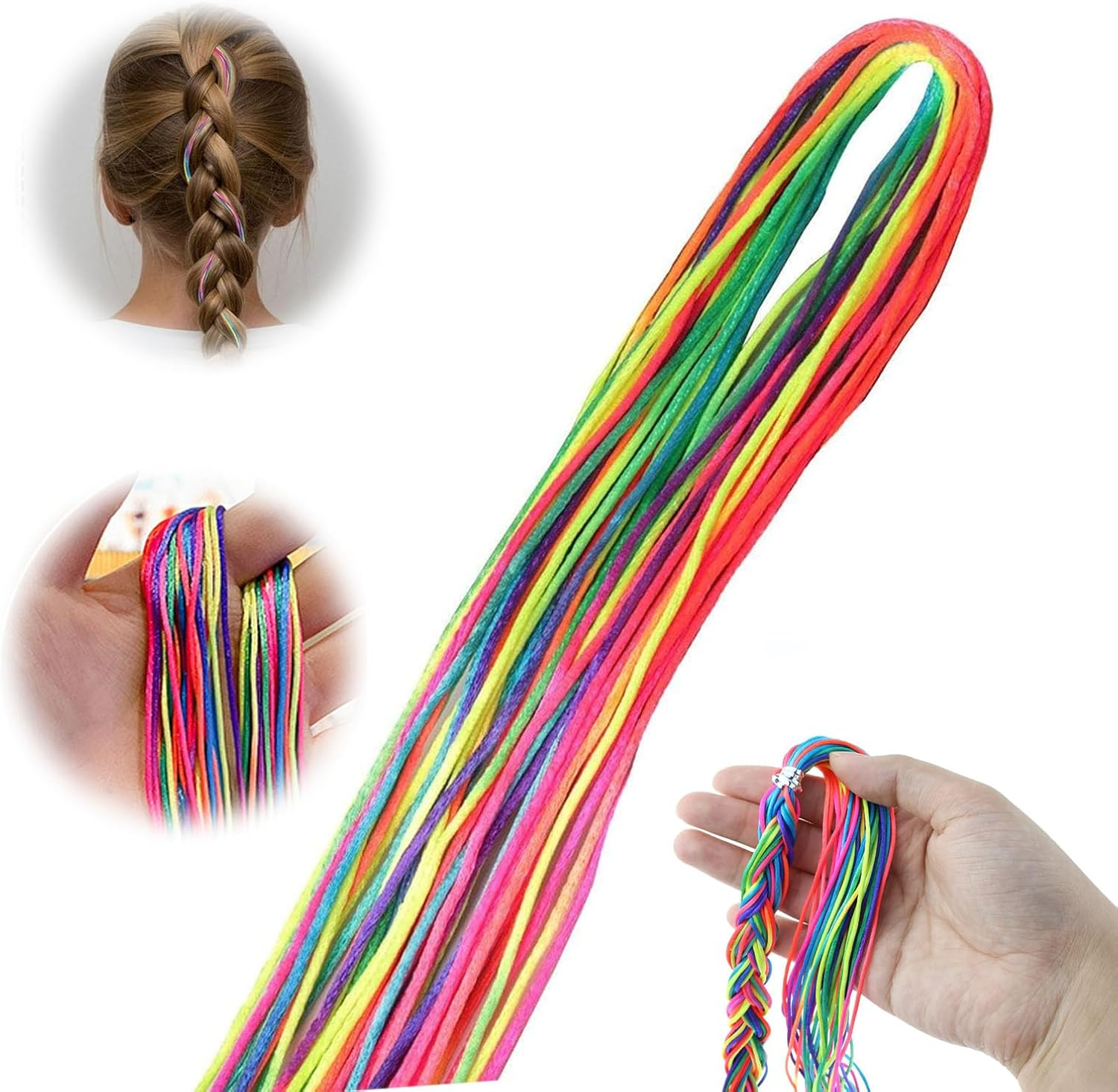 Pack of 32 Colourful Hair Wrap Cord, Gradient, Braided Hair Ropes, Various Rainbow Braided Headbands, DIY Ponytail Braids, Hair Styling Accessories for Women and Girls image number 4