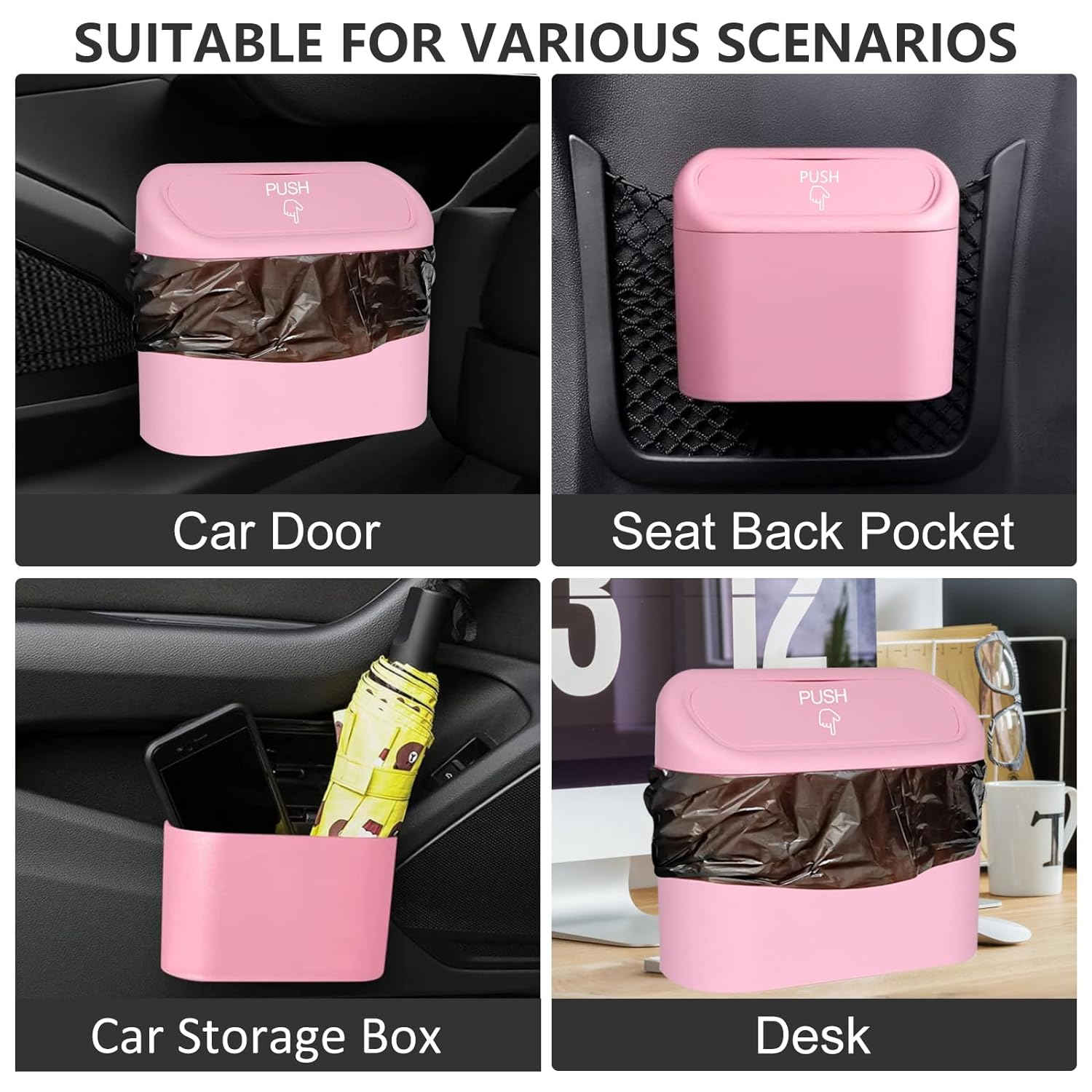 Car Trash Can Bin with Lid & 210PCS Trash Bags, 2Pack Hanging Mini Vehicle Garbage Can Leakproof, Car Dustbin Garbage Organizer Container for Car Home Office image number 1