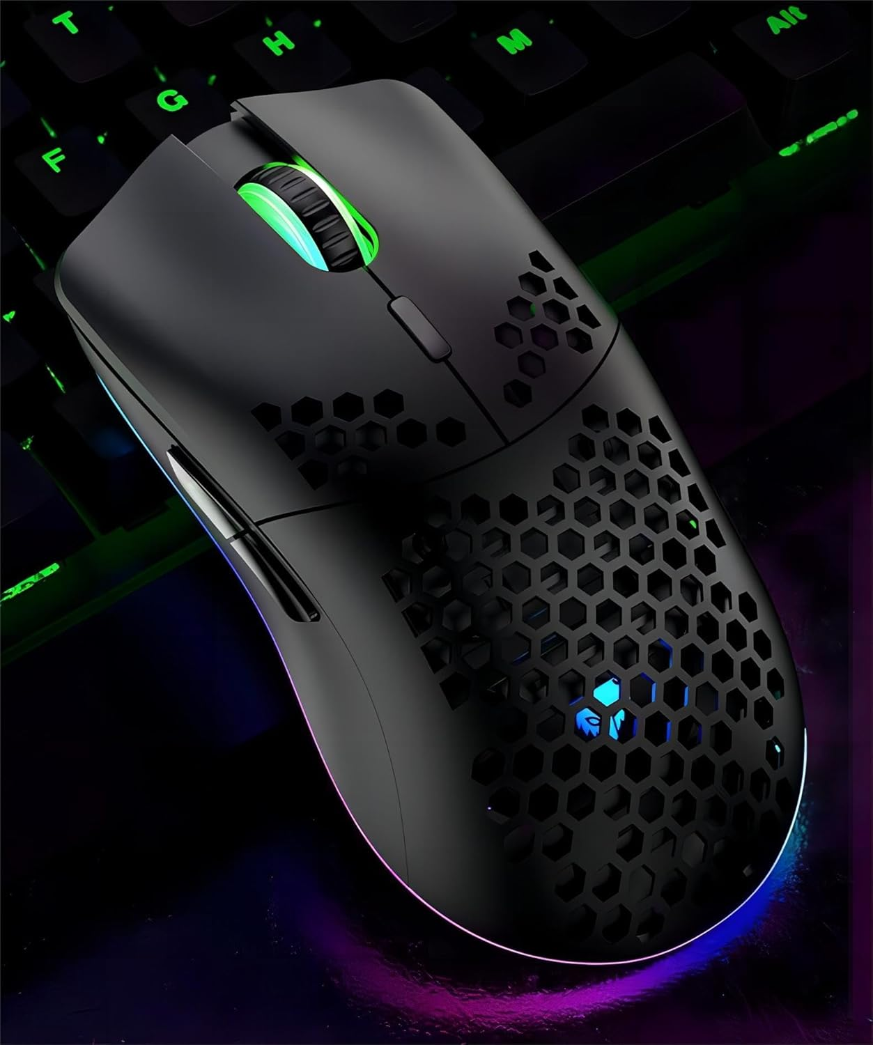 Mengshen Wireless Gaming Mouse Honeycomb, RGB Game Mice with Lightweight Shell High Precision Optical Sensor Adjustable 3200 DPI Ergonomic for Windows PC & Laptop Gamers (Black) image number 5