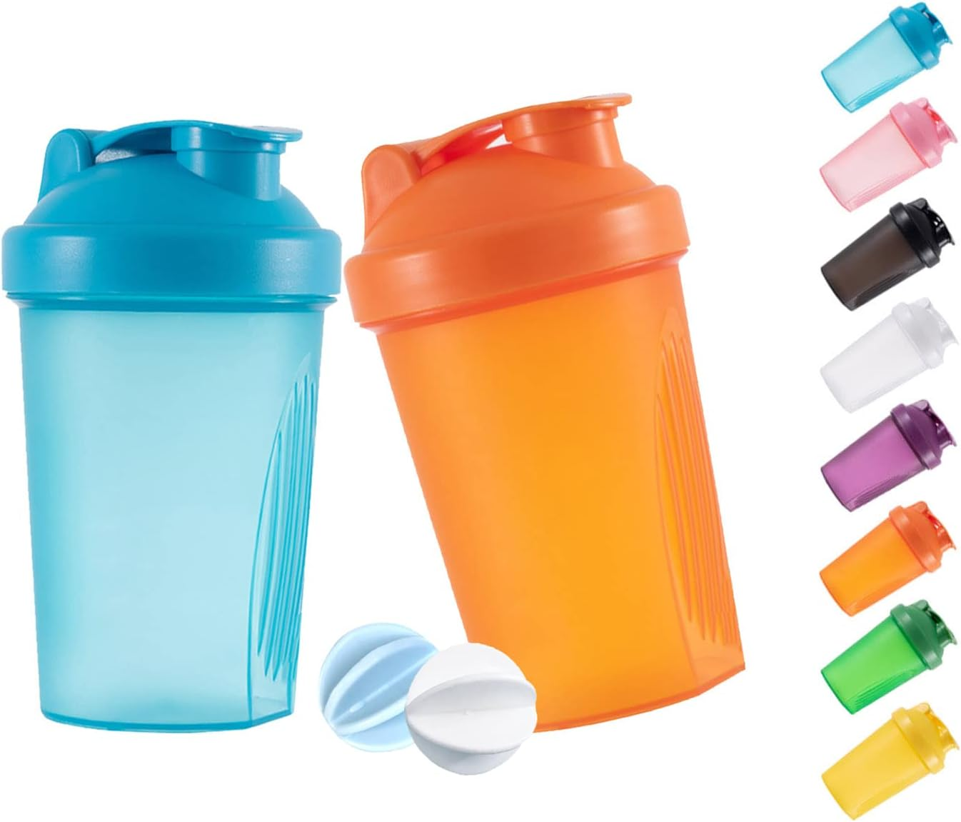 Shaker Bottle Protein Shakes and 16-Ounce/400Ml Shakers Bottles with Whisk Balls,Non-Bpa Plastic(Purple+White(2Pcs))