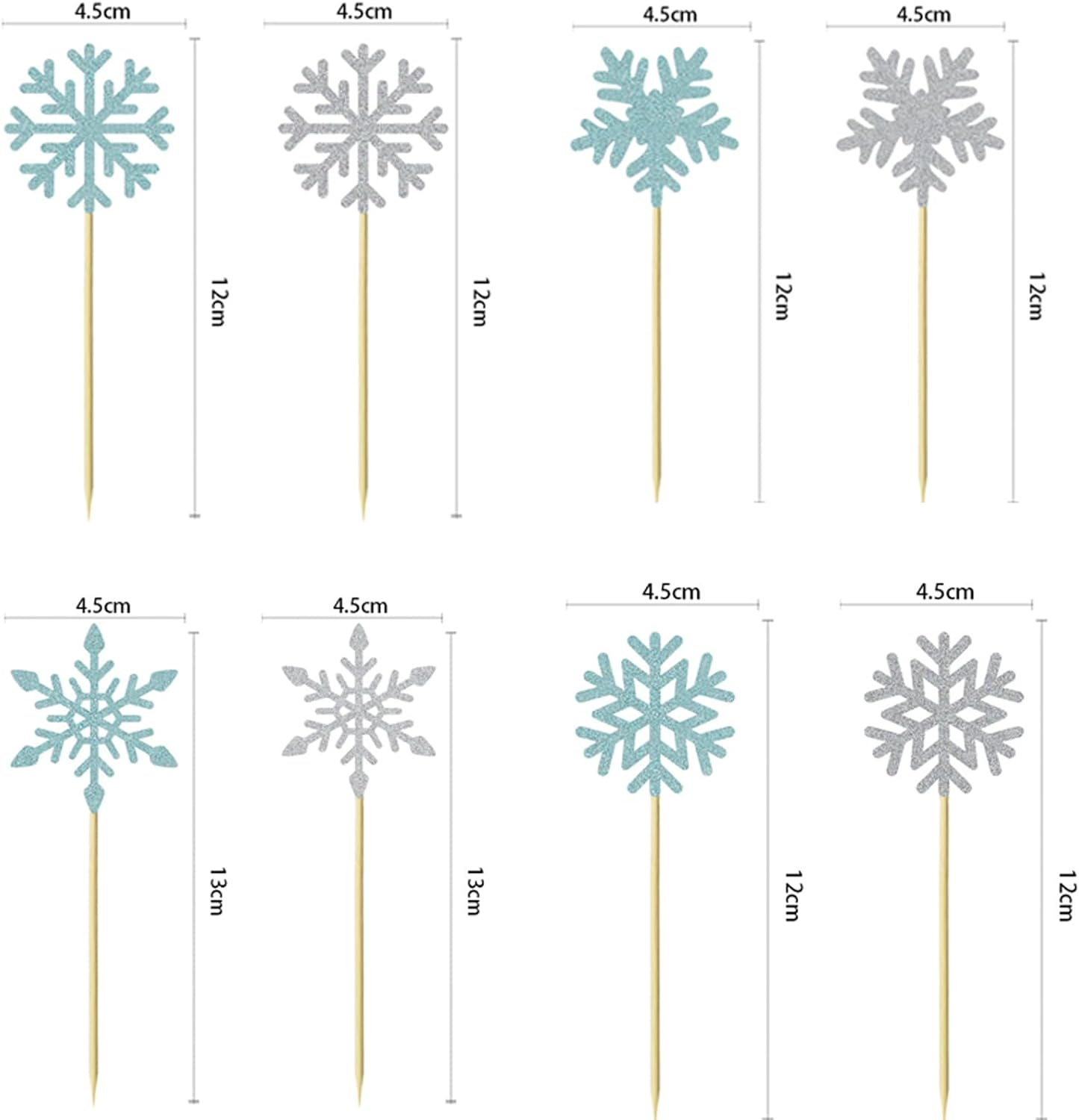 24Pcs Snowflake Cupcake Toppers Blue Glitter Winter Frozen Theme Snowflake Cupcake Picks Baby Shower Kids Birthday Christmas Party Cake Decorations Supplies