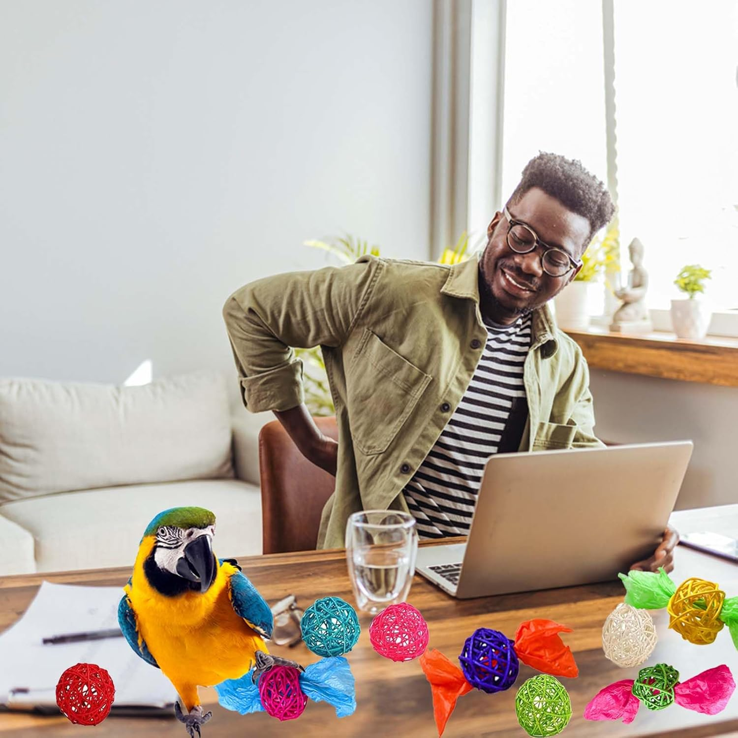 Parakeet Toys,15 Pcs Bird Toys,Bird Toys for Parrots,With Bird Swing,Birds Stand,Foraging Toy,Bird Cage Accessories for Parrots,Lovebirds,Cockatiel,Budgie image number 4