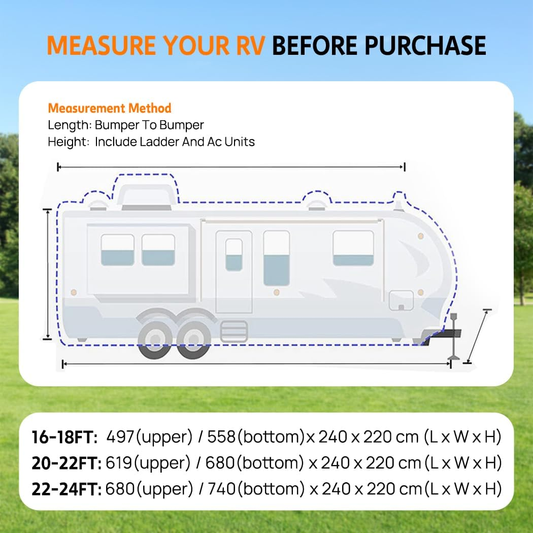 Caravan Cover 4 Layer Campervan UV Resistant Waterproof All-Weather Campervan Cover with Straps & Storage Bag (22-24FT) image number 3