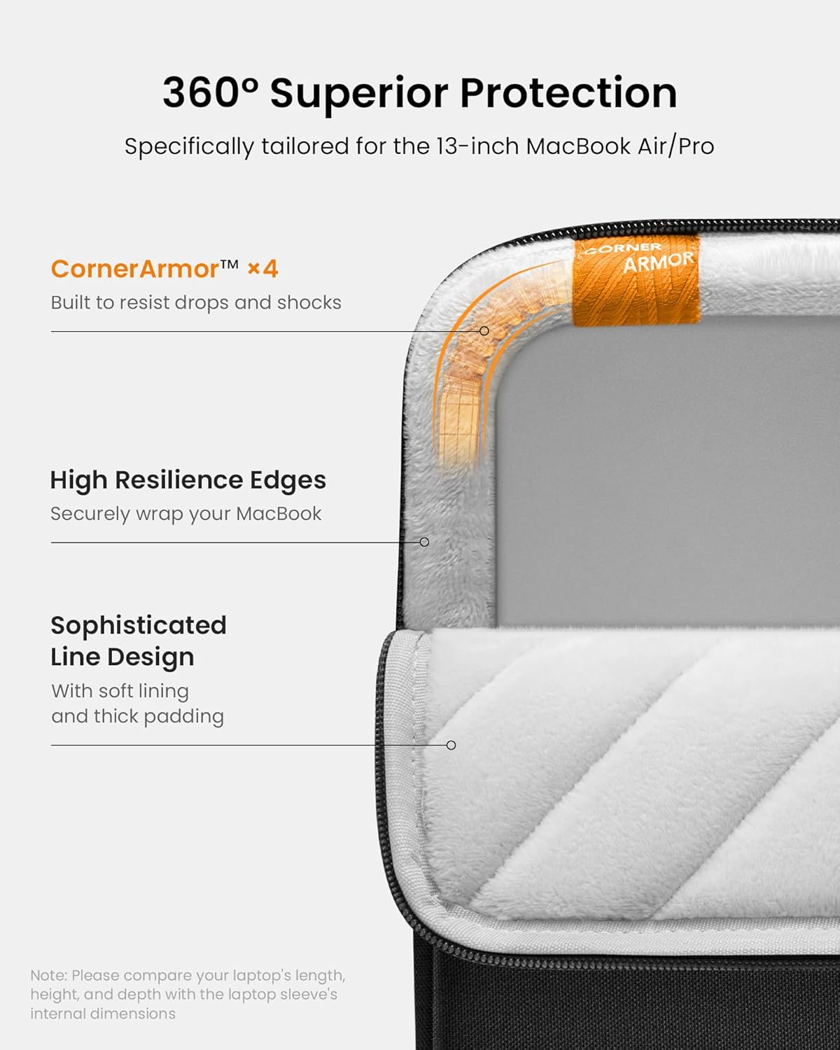 Tomtoc 13-Inch Military-Grade Protective Laptop Sleeve for 2025 13-Inch New Macbook Air M4/A3240, M3/A3113, M2/A2681 M1/A2337 A2179 A1932 2024-2018, 13-In Macbook Pro M2 M1, Laptop Case Bag image number 2