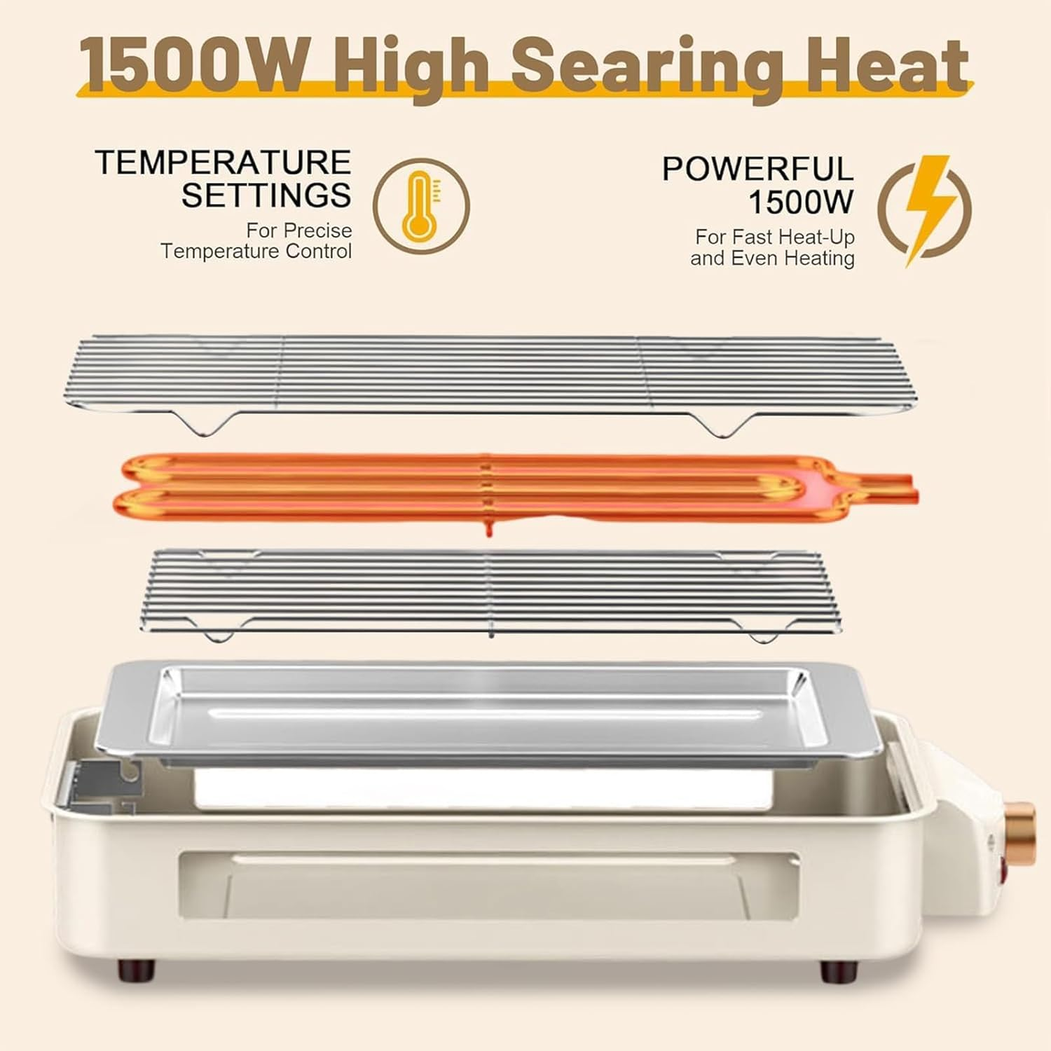 Electric Smokeless Indoor Grill, Korean BBQ Grill with Non-Stick Cooking Removable Plate and Grill Net, 2 in 1 Indoor Grill for Kitchen, Temperature Control, Dishwasher Safe, 1500W image number 1