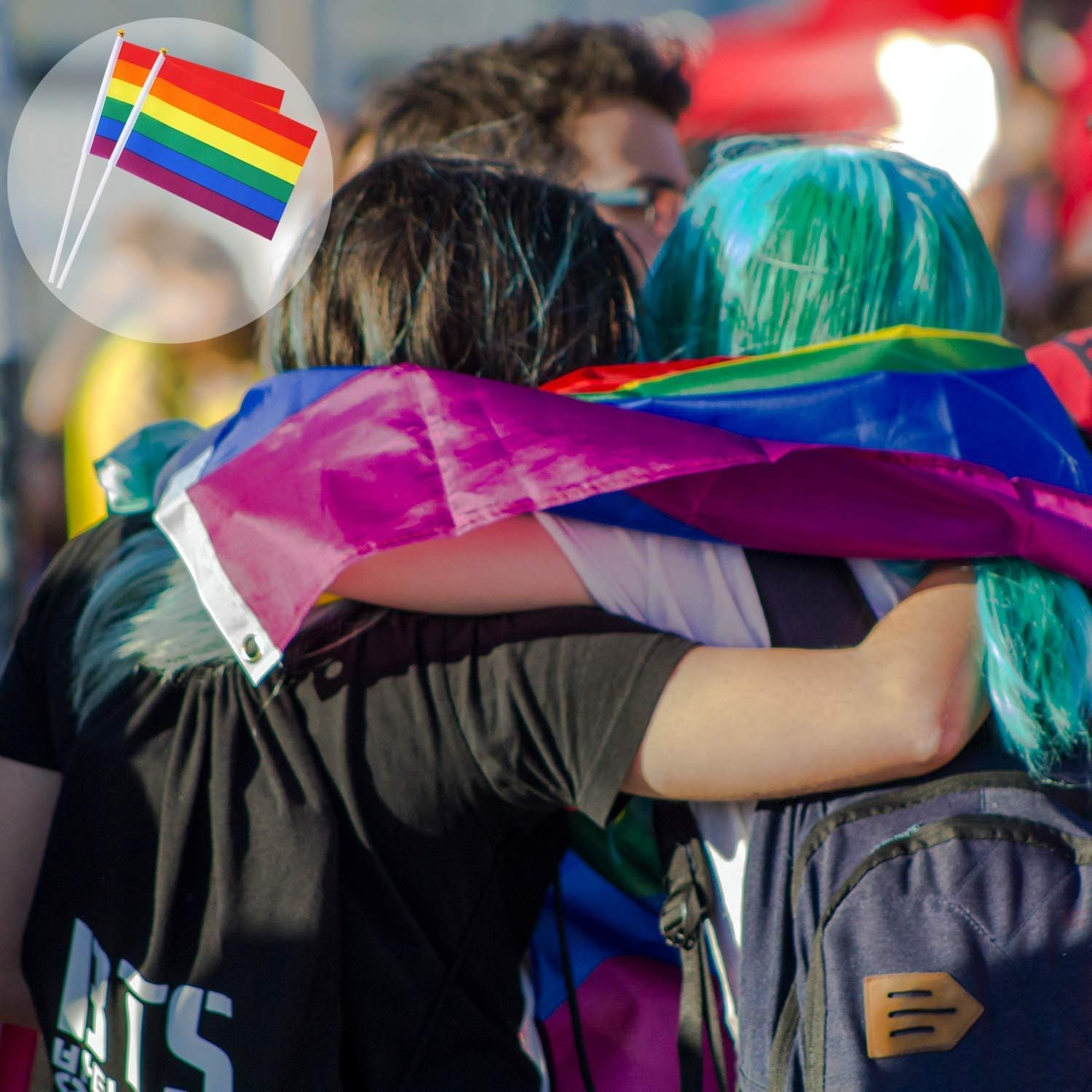 Acemedia 60 Pack Gay Pride Flags Mini Small LGBT Rainbow Stick Flags for Rainbow Pride Parade Festival Party Decorations image number 5