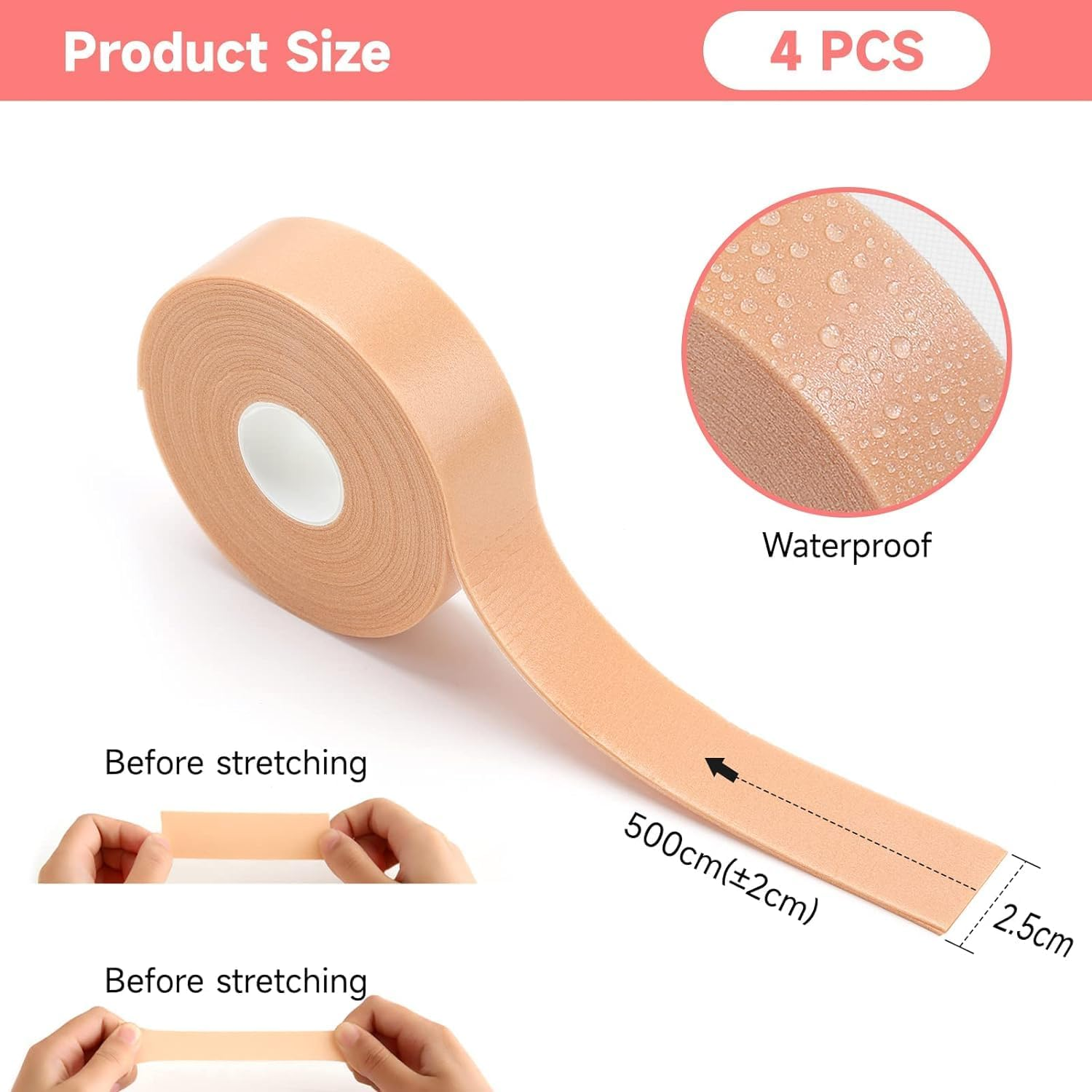 4 Rolls Feet Moleskin Tape, 2.5Cm X 5M Moleskin Plasters Padding Bandage for Toe Finger Hand Anti-Slip Adhesive High Heel Sticker Patches Protection Strips for Blisters Prevention and Healing image number 4