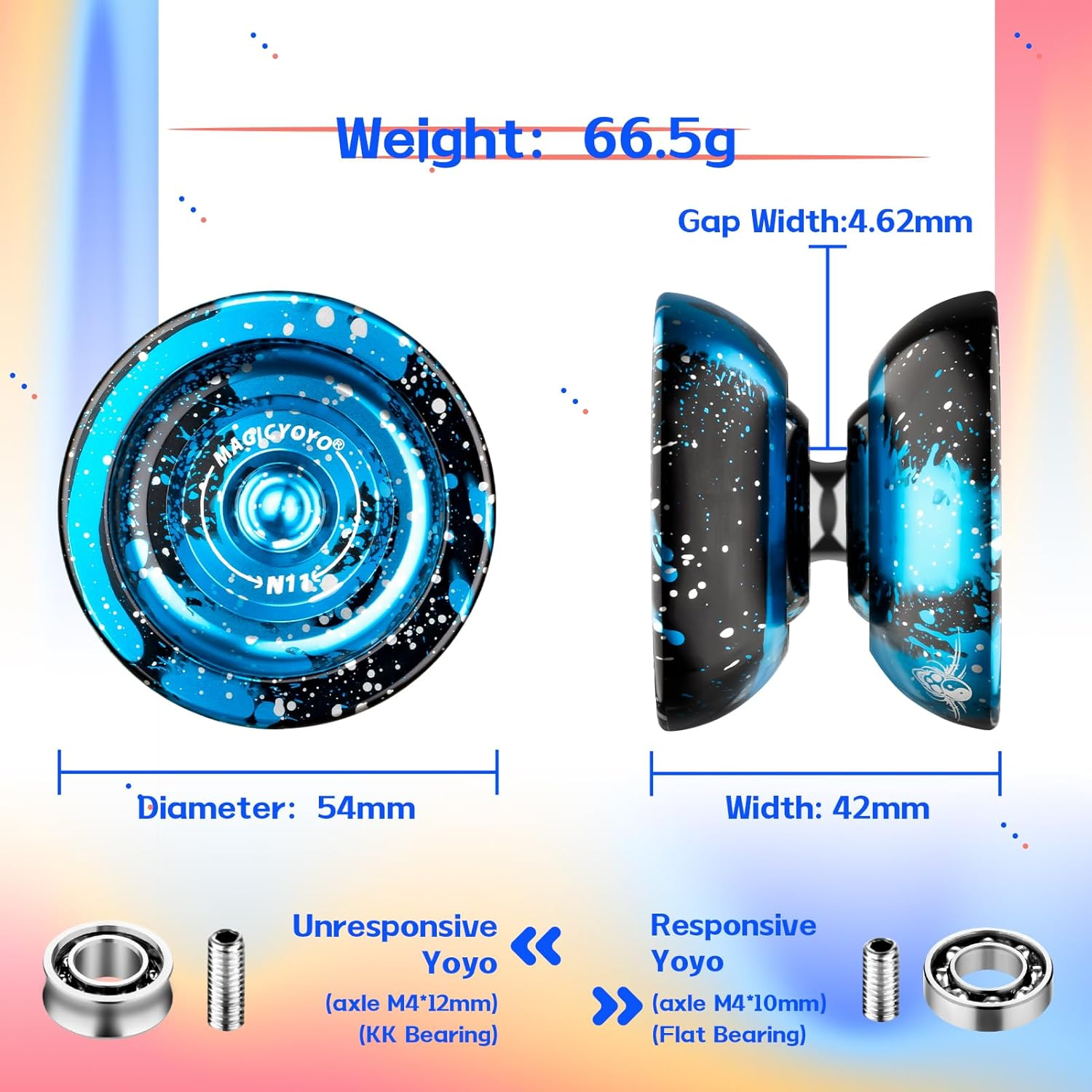 MAGICYOYO Unresponsive Yoyo N11 Professional Alloy Aluminum Yoyo, Pro Metal Yoyo with KK Bearing for Advanced Yoyo Players + Bag + Glove + 5 Yoyo Strings image number 2
