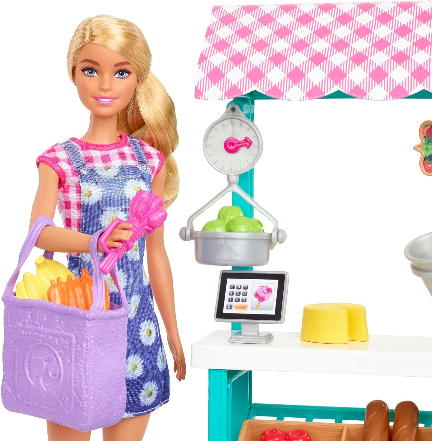 Barbie Farmers Market Playset, Barbie Doll (Blonde), Market Stand, Register, Vegetables, Bread, Cheese & Flowers, Great Gift for Ages 3 Years Old & Up image number 1