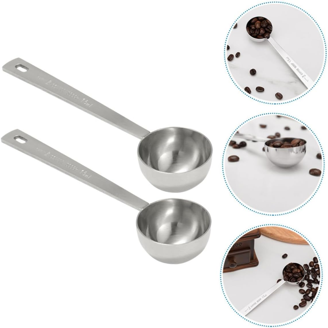 2Pcs Stainless Steel Coffee Scoop Measuring Spoons Baking Kitchen Utensils for Tea Sugar Flour Spices Accurate Measurement Easy to Clean image number 4