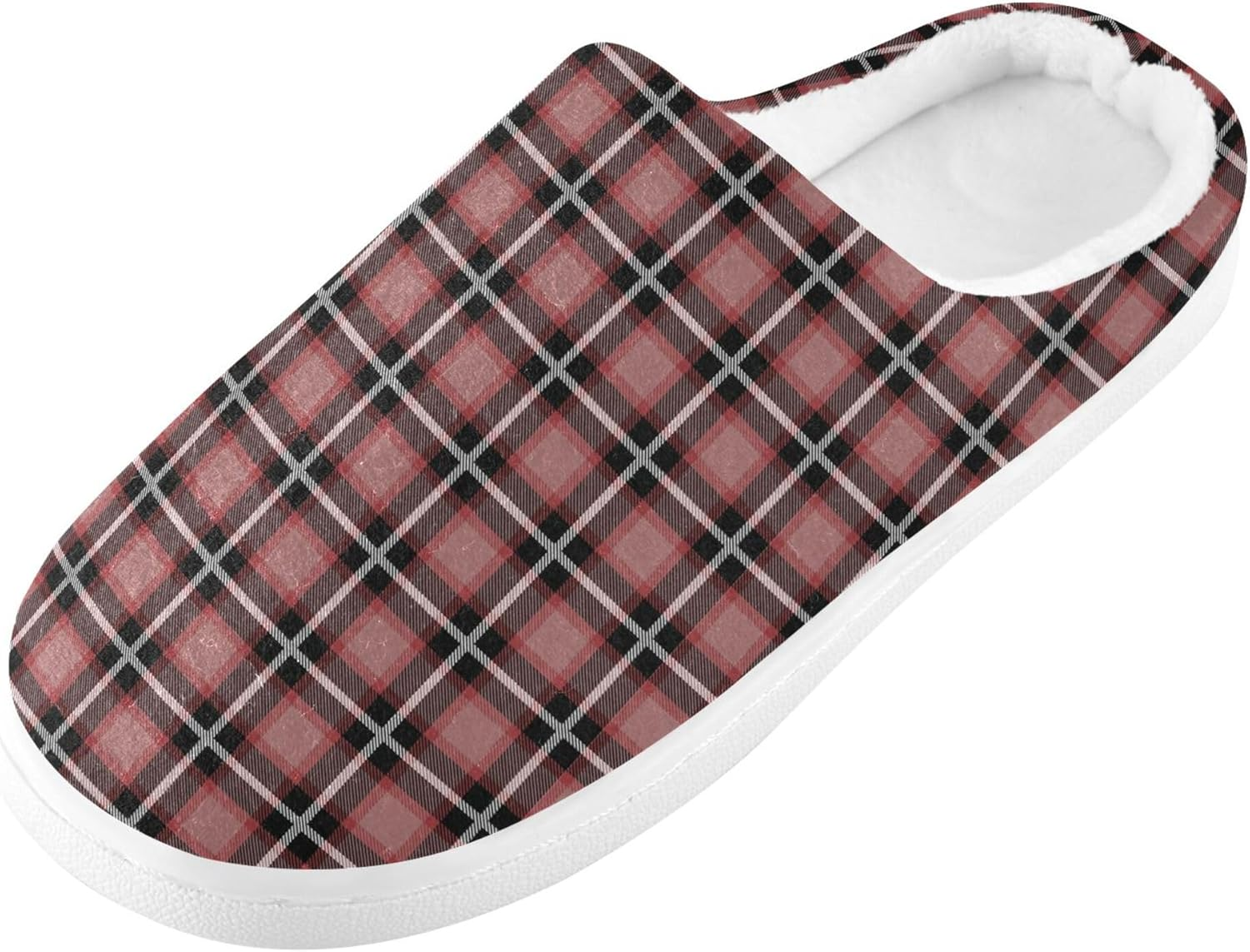 Women'S Memory Foam House Slippers Warm Plush Anti-Slip Rubber Sole Comfy Slippers Indoor Outdoor Winter Bedroom L Plaid Buffalo Pink, Color 3, 10-11 Women/8-9 Men image number 4