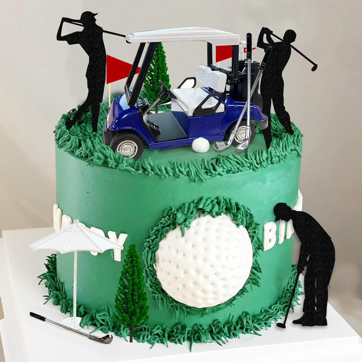 Golf Cake Decorations Golf Cart Cake Toppers Heading for the Green Cake Topper for Golfers with Cart Flag Golf Ball for Golf Theme Party Supplies (Blue) - Blue image number 4