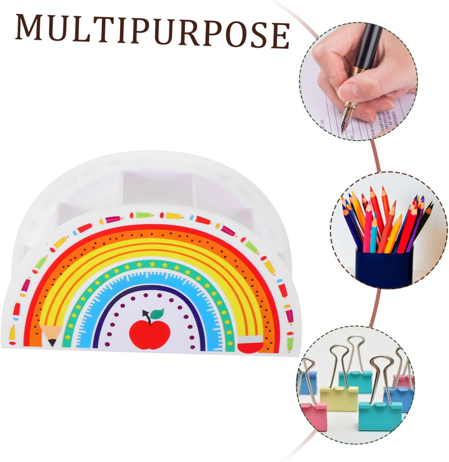 Rainbow Pen Holder Storage Box for Office Teacher Desk Decor Aesthetic Pencil Organizer for Craft Classroom image number 1