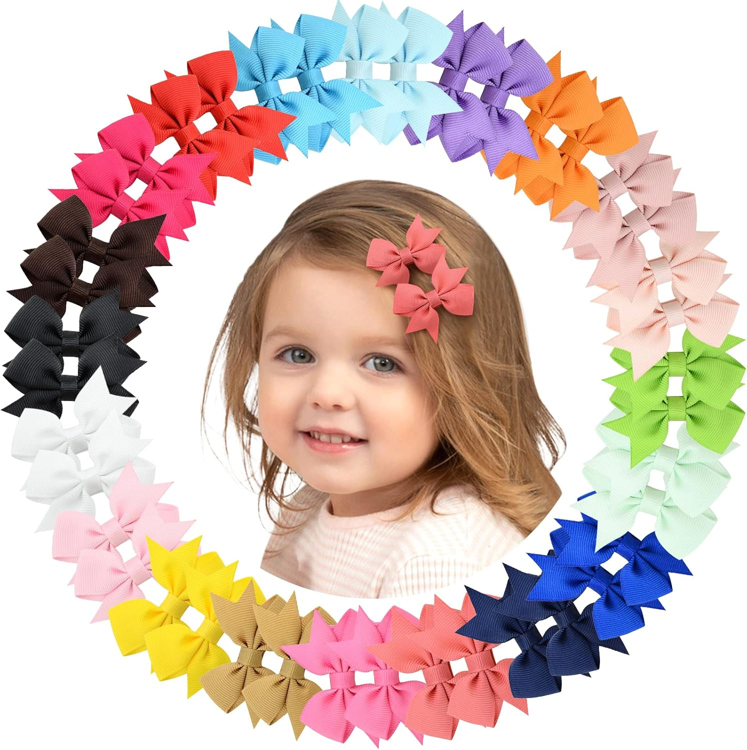 20Pairs 2.75'' Baby Girls Hair Bows Grosgrain Boutique Bow Clips for Teens Toddlers Kids Children Infants in Pair