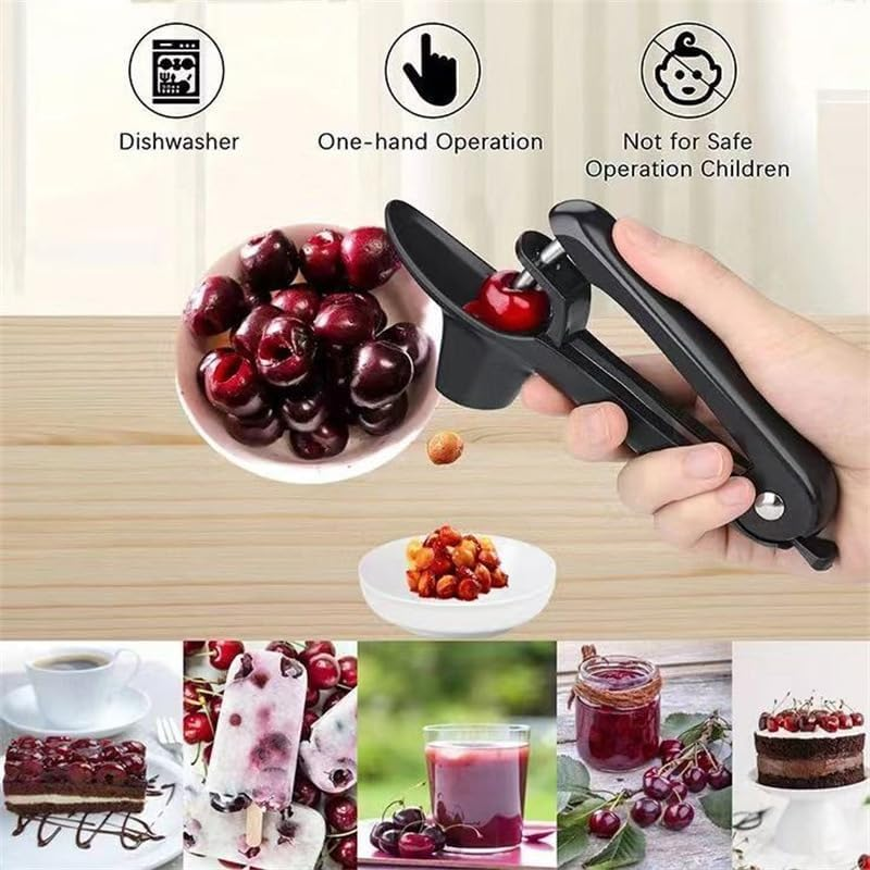Cherry Pitter,Olive Pitter and Cherry Stone Remover with Food-Grade Silicone Cup,Lengthened Splatter Shield (Black) image number 3