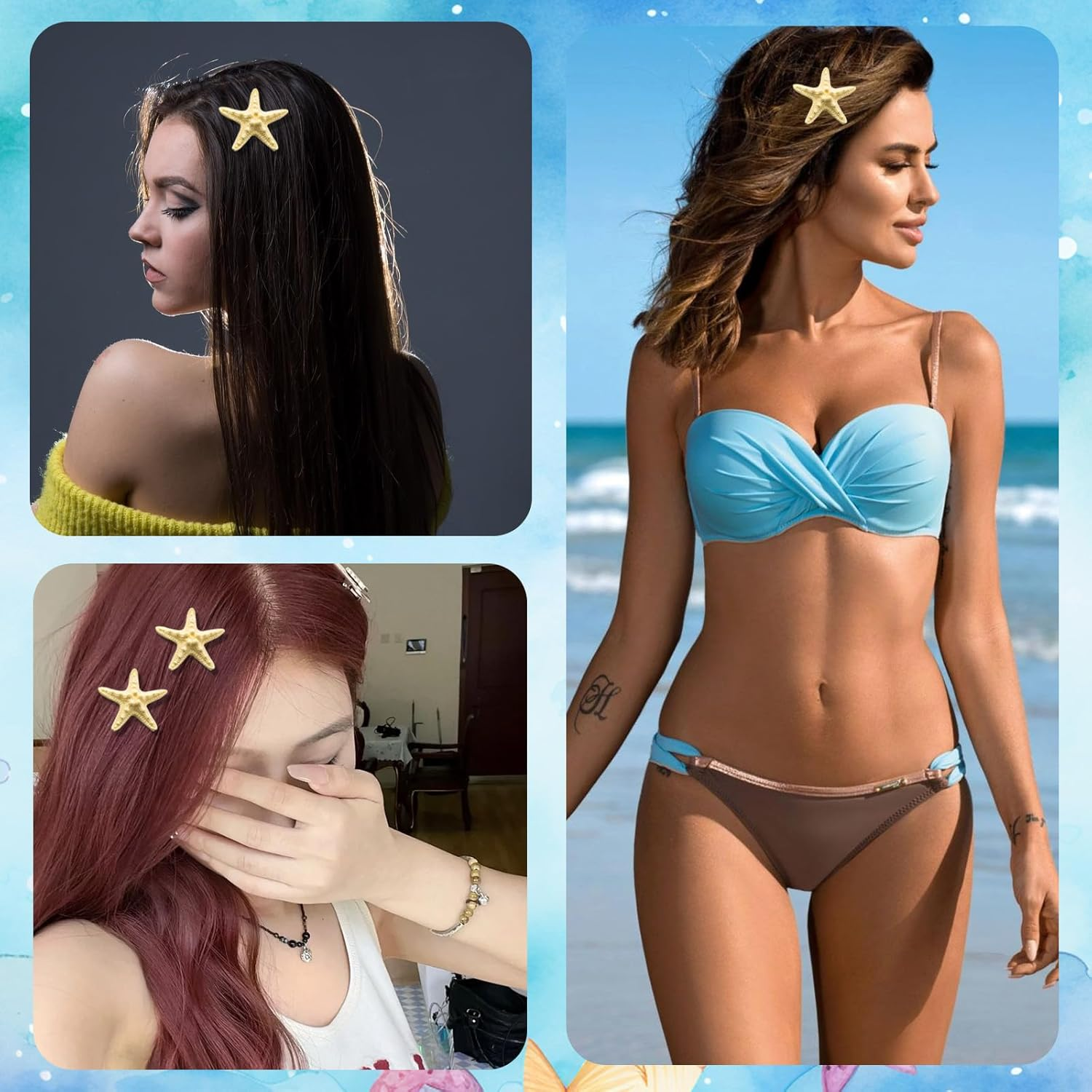 Yamobi Starfish Hair Clip, Starfish Decoration for Women and Girls, Adults, Shell Hair Jewellery for Mermaid Hair Jewellery, Pack of 2 image number 6