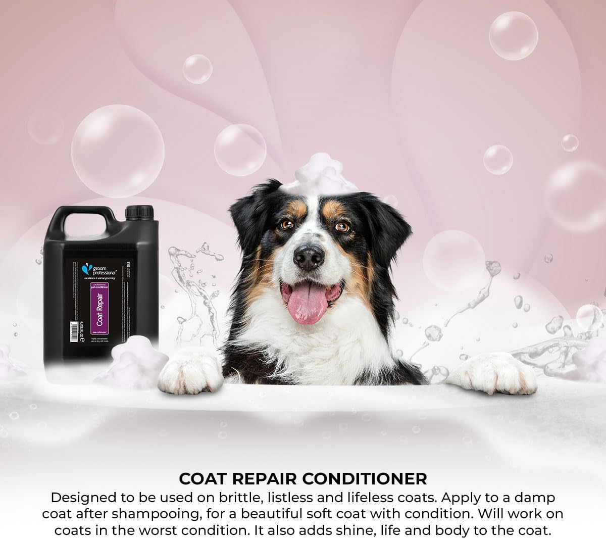 Groom Professional Coat Repair Dog Conditioner (4L) - Salon Size 10:1, Intensive Care for Dry & Damaged Coins, Makes Soft & Shiny, Produced in UK