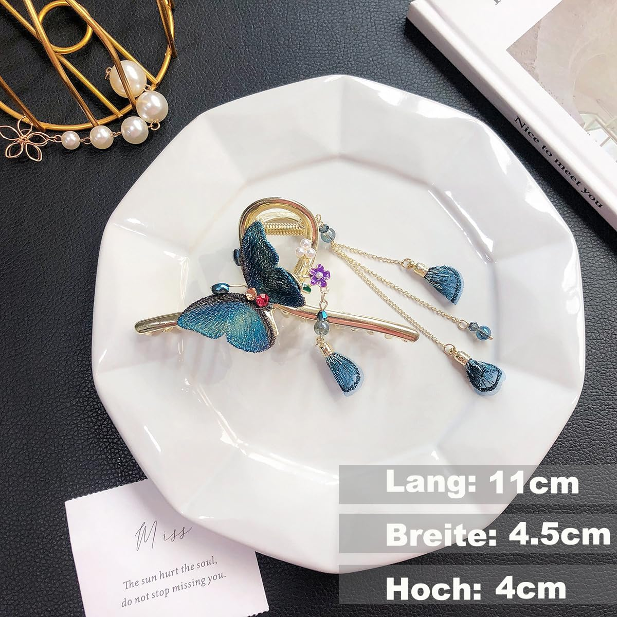 2 X Butterfly Hair Clips, Betterjonny Metal Claw Clips, Hair Claw Clip, Non-Slip Hair Clips, Rhinestone Large Hair Clips for Women, Girls, Ladies, Thin/Thick Hair image number 4