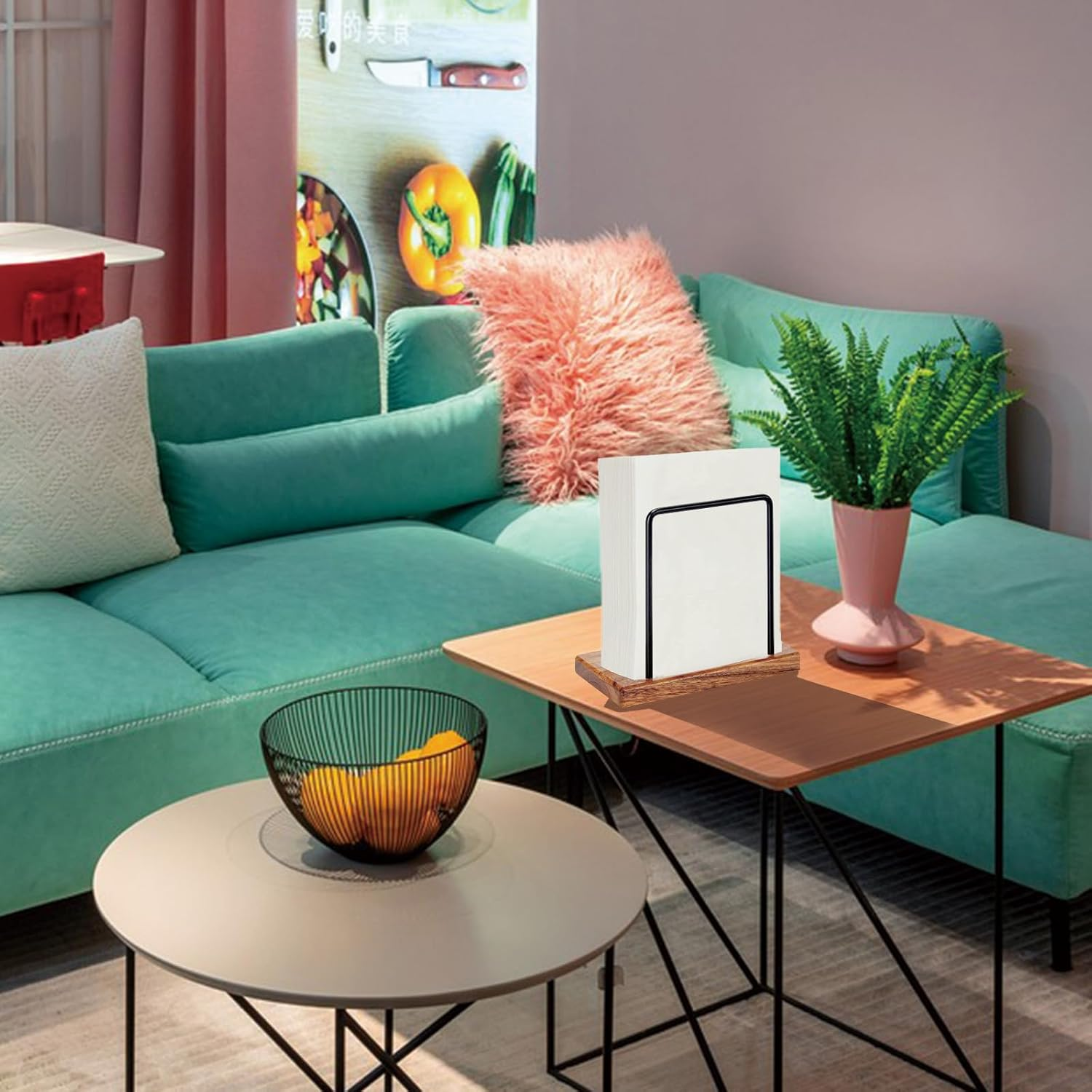 Napkin Holder, Metal and Wooden, Modern Style, Black image number 4