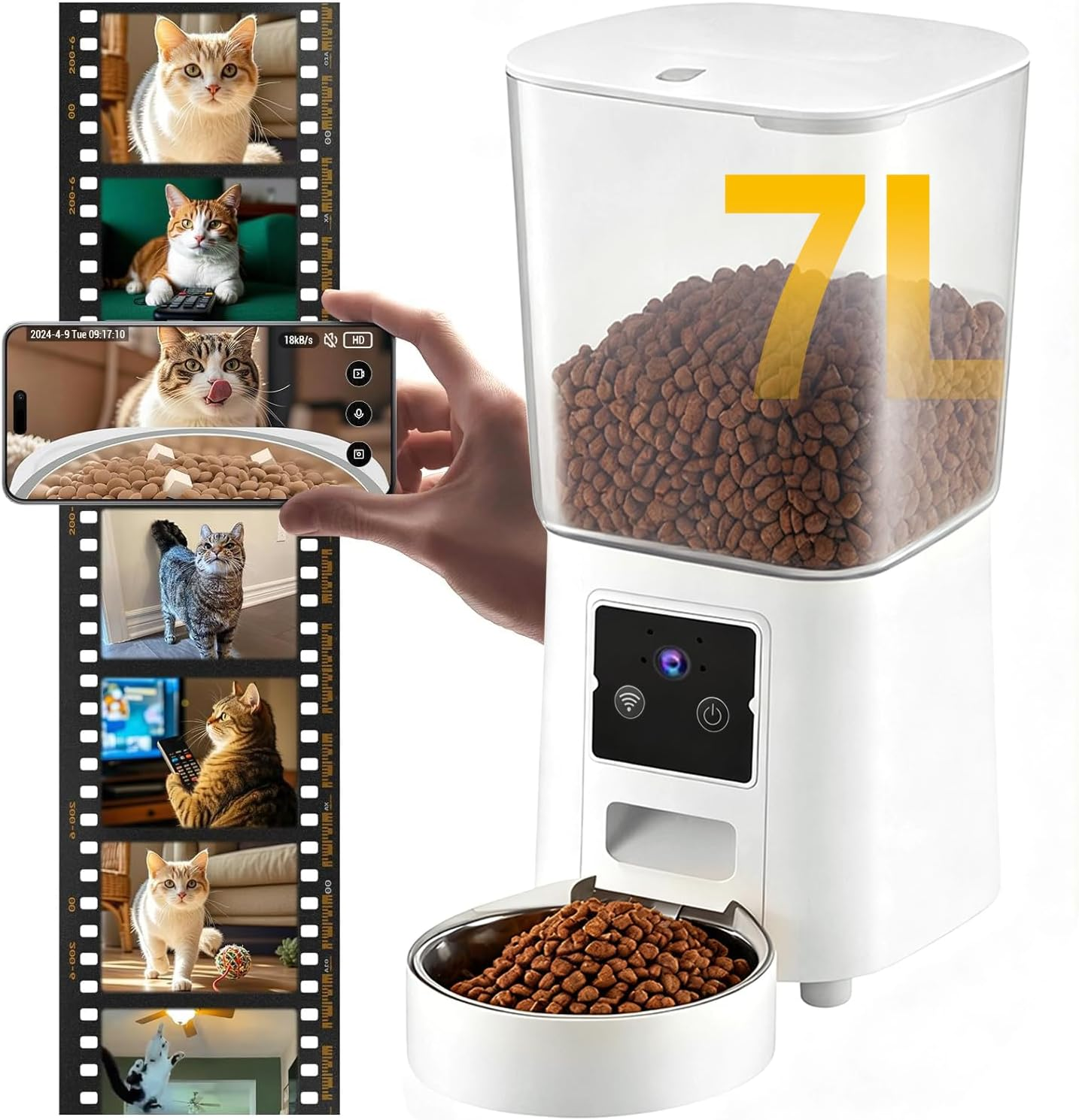 VIC Automatic Cat Feeder with 2K Camera: 5G Wifi Automatic Dog Feeder with Night Vision,Cat Food Dispenser with 7L Large Food Storage Container for Multiple Pet,Detachable for Easy Clean image number 6
