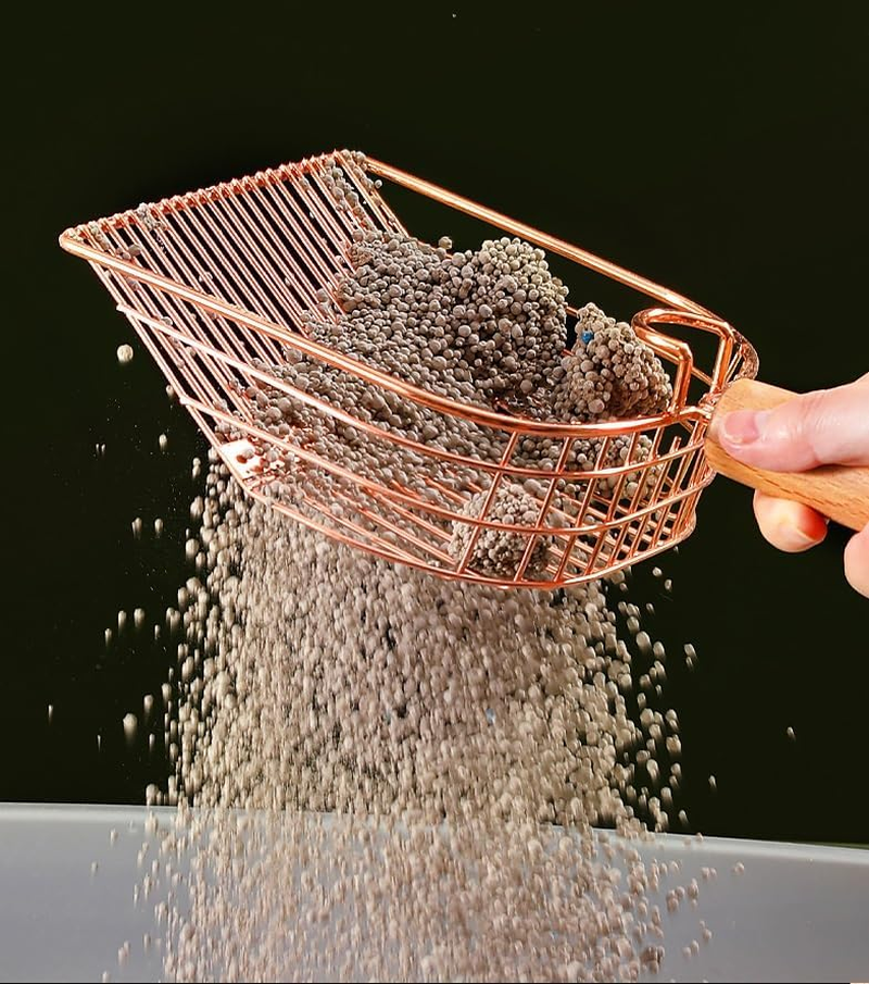 Cat Litter Scoop, Large Stainless Steel Sifter with Wooden Long Handle,Kitty Metal Deep Shovel Scooper,Poop Sifting, Kitten Pooper Lifter for Litter Box with Hook (Rose, 1 Pcs) image number 2