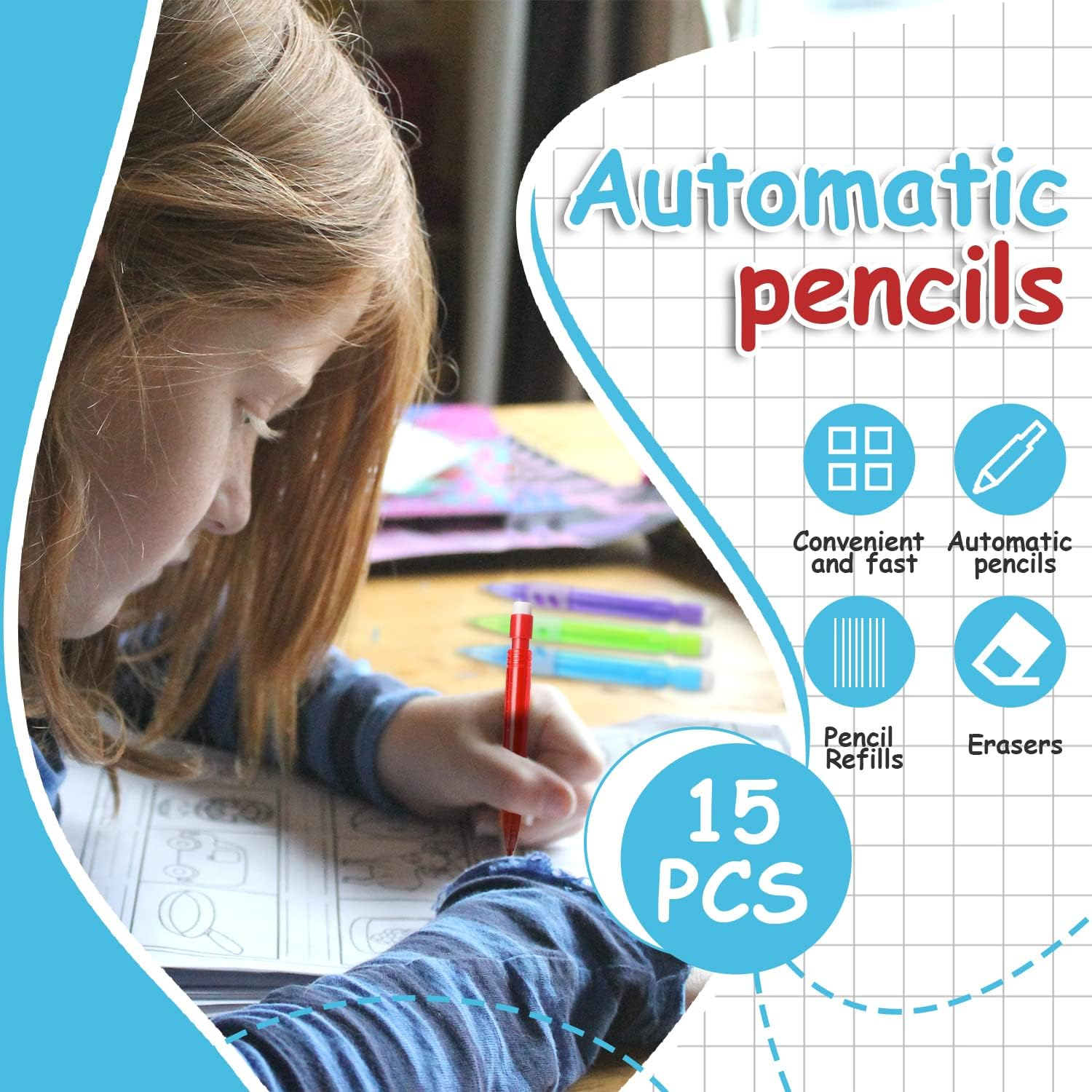 KALIONE 15Pcs Mini Mechanical Pencils Assorted Automatic Pencils with Mini Erasers 0.7 Mm Small Mechanical Pencil Pens for Home Office School Stationery Supplies image number 3