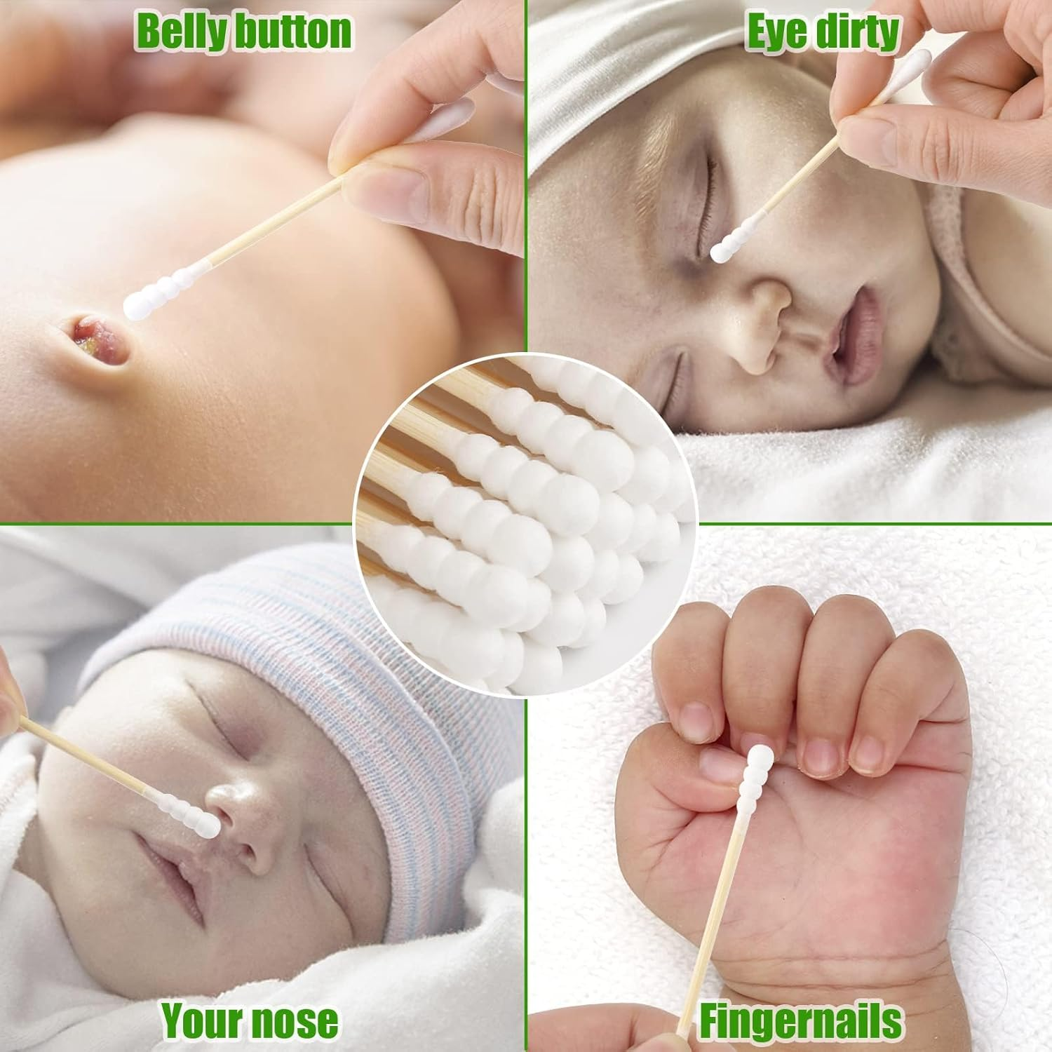 Bamboo Cotton Swabs, 400 Count Double-Tipped Spiral and round Design for Ears, Makeup, Travel, Cleaning image number 2