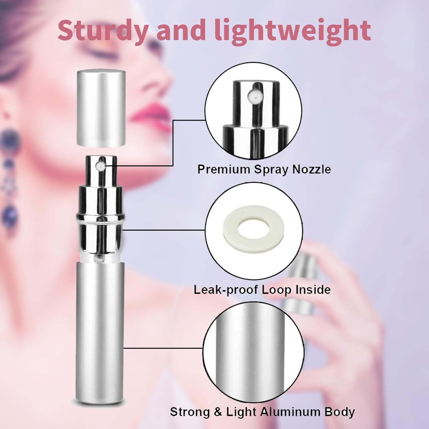 Raheem Pack of 2 Perfume Atomisers, 5 Ml Mini Perfume Atomiser for on the Go Perfume Filler with Protective Cap, Perfume Atomiser Refillable for Travel, Holiday, Camping, Business image number 2