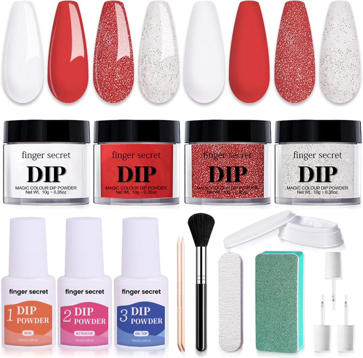 Powder Nail Dipping Kit,10G/0.35Oz Dip Powder Nail ,4Colors Dip Powder,Dip Powder for Nail ,Dip Nails Powder Starter Kit for Nail Art Manicure DIY Salon,No Nail/Led Nail Lamp Needed (Red) image number 4