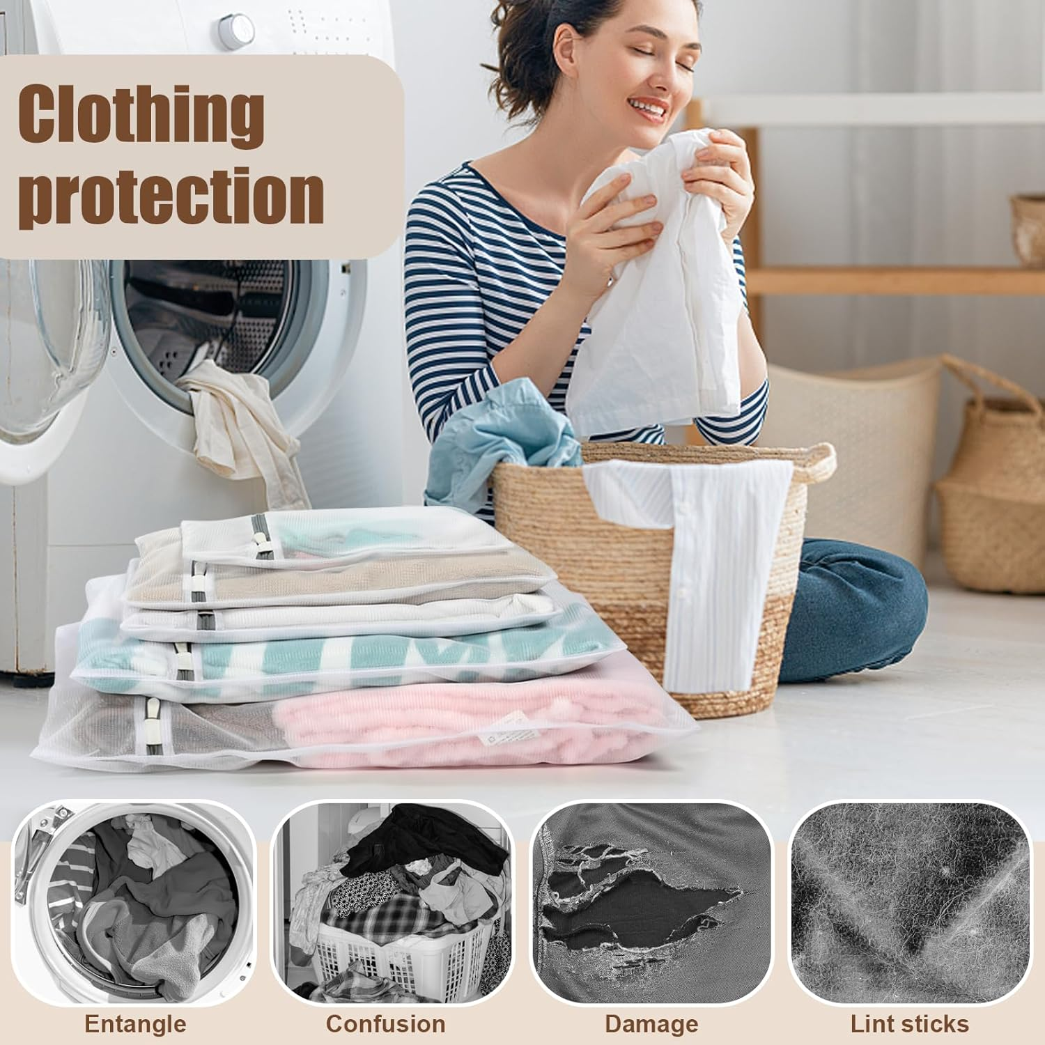 Angooni Pack of 8 Mesh Laundry Bags, Sturdy Laundry Bags for Delicates, Safe Lingerie Washing Bag, Portable Wash Bag with Zip for Lingerie, Underwear & Baby Clothes image number 2