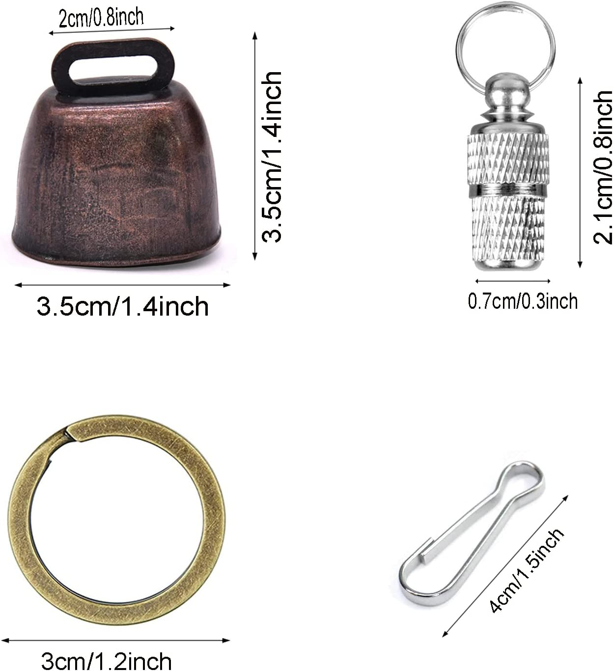 Yoogeer 2Pack Retro Brass Bell, Dog Cat Collar Bell Pet Bells, Cow Horse Sheep Grazing Copper Bells,Cattle Farm Animal Loud Bronze Bell,Pet Anti-Theft Bell with Pet Anti- Lost Tags Tubes image number 5