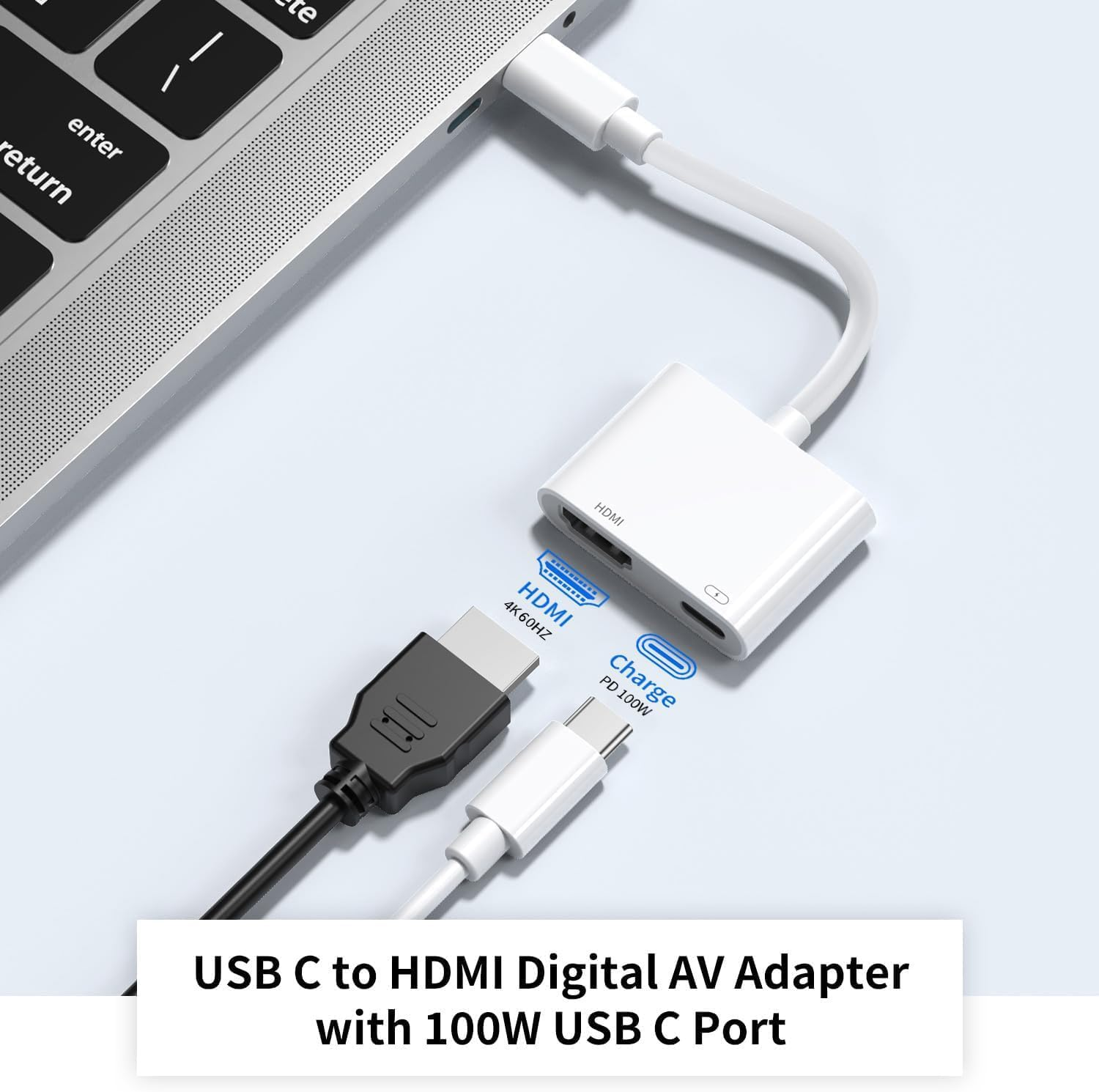 Wahbite Apple USB-C to HDMI Adapter 4K@60Hz for Iphone 15 Macbook Pro Air Ipad Pro, USB 3.1 Type C Digital AV HDMI 2.0 Cord Compatible with Samsung Galaxy S23/S22, Pixelbook, XPS and More