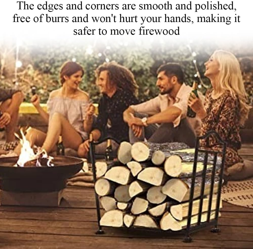 Firewood Log Rack,Metal Holder,Fire Wood Organizer,Firewood Storage Rack,With Coated Base,Waterproof Rustproof,For for Patio & Garden,For Firewood and Fire Tools（Black） image number 4