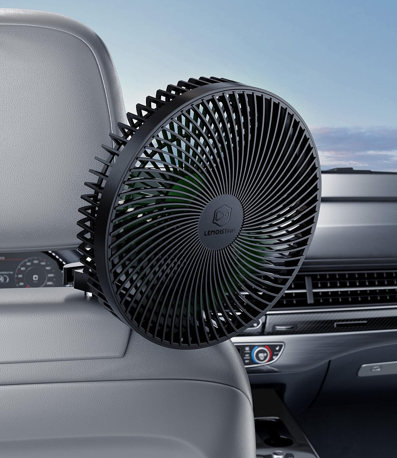 LEMOISTAR 12V/24V Car Fan, 8 Inch Big Size Electric Car Fan with Hook, Stepless Speed Control Cooling Air Fan with Cigarette Lighter for Vehicles, SUV, RV image number 4