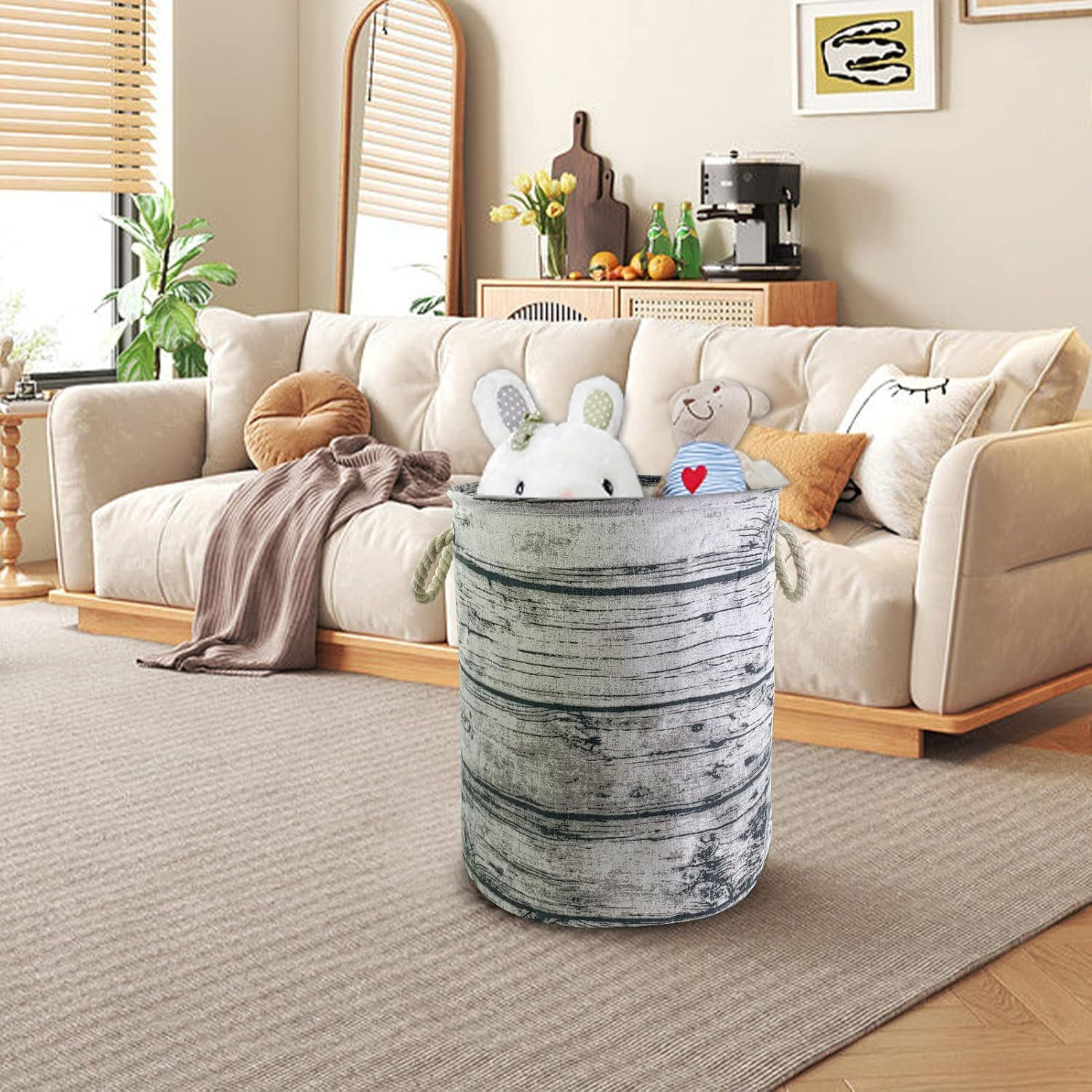 Mziart Unique Tree Stump Large Laundry Basket Bag with Rope Handles, Collapsible Wood Grain Waterproof Laundry Hamper Stylish Storage Basket Bin Organizer for Toys Clothes Kids Bedroom Nursery image number 2