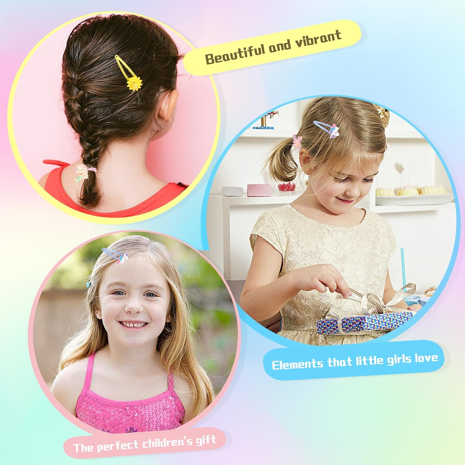 Pack of 24 Hair Clips Hair Bobbles Girls Glitter Hair Accessories Girls Hair Clips Children 6 Pairs Hair Clips 6 Pairs Hair Bobbles Rainbow Flowers Hair Clips Gifts for Girls Children Teenagers image number 1