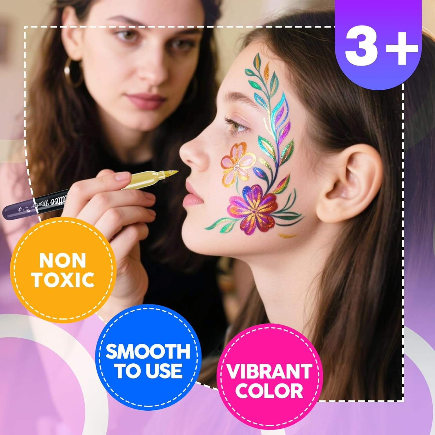 Theast 10 Colors Face Painting Markers, Metallic Glitter Body Paint Pens, Skin Safe Washable Temporary Tattoo Makeup Kits - Ideal for Party, Halloween, Cosplay image number 1