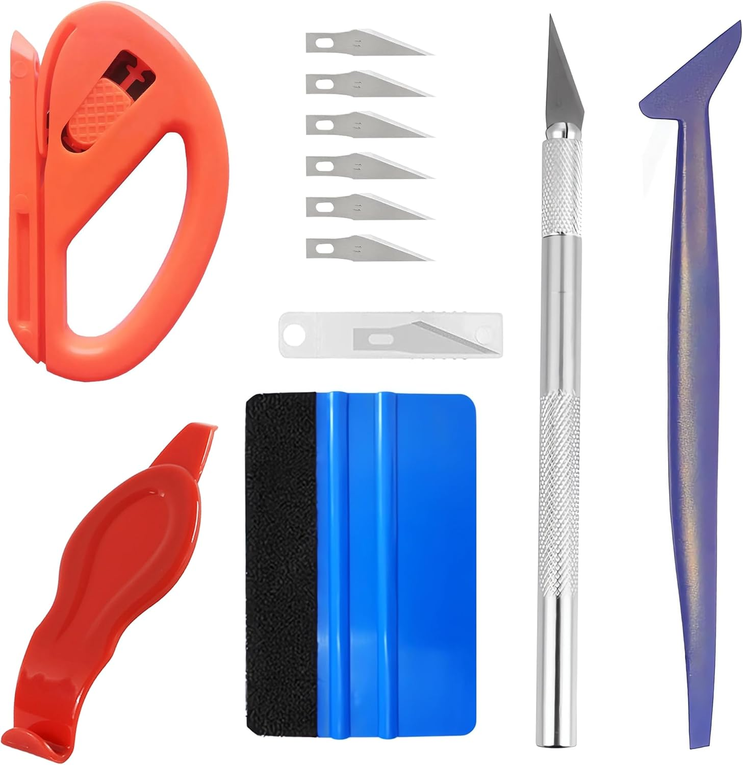 LZLRUN 10 PCS Automotive Vinyl Film Tool Kit, Window Film Installation Tools Wrap Squeegee Wallpaper Smoothing Tool Felt Squeegee Hard Scraper Vinyl Trimming Tool for Car Wrapping Installation image number 1