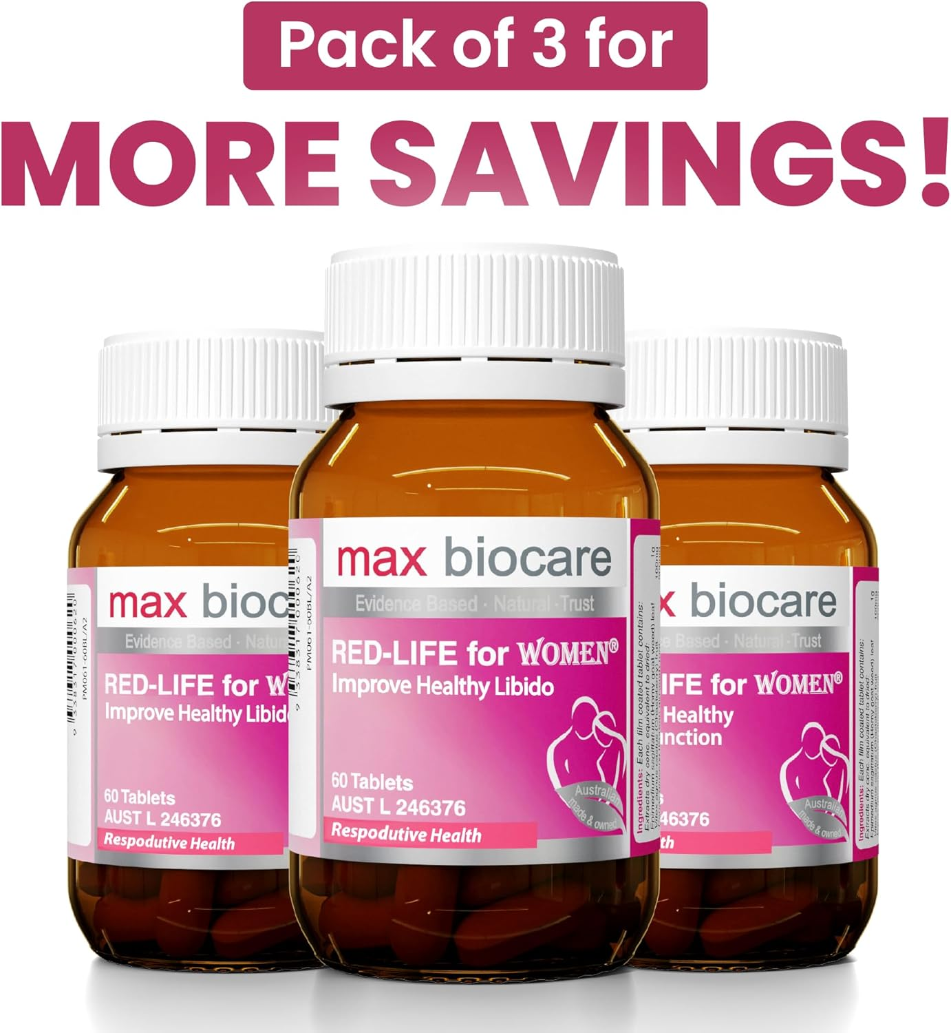 Red-Life Women'S Vitality Support with Ginseng & Horny Goat Weed - Natural Female Wellness Tablets for Intimate Health & Daily Energy - 60 Count Supplement image number 6